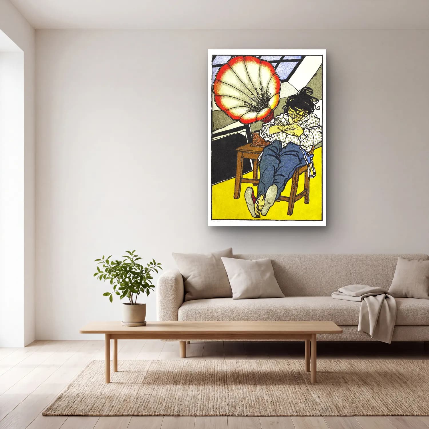 Vintage Poster Kitap Okuyan Kadın – Sarı Tonlar cam tablo — açık renk salonda