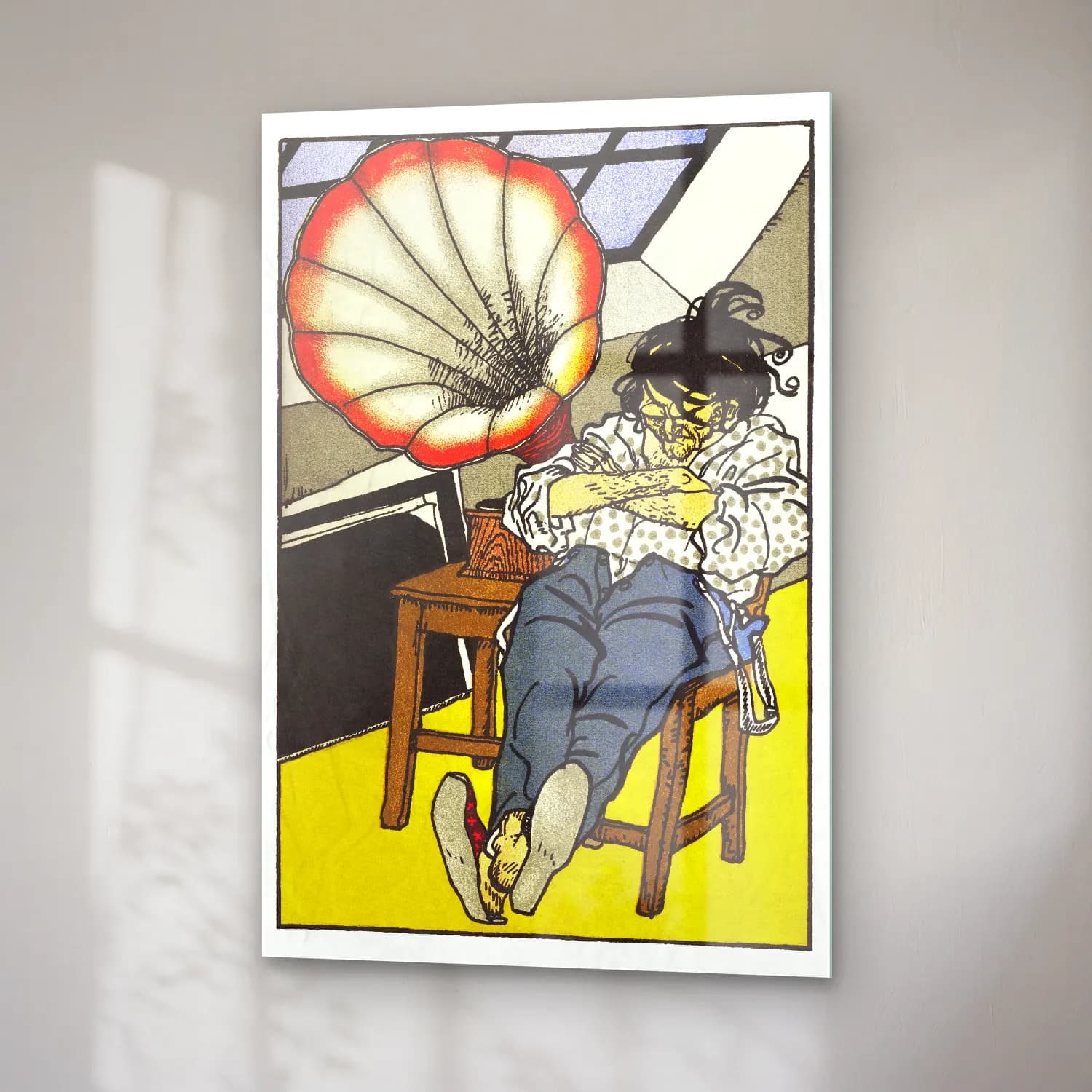 Vintage Poster Kitap Okuyan Kadın – Sarı Tonlar cam tablo — sağ açıdan görünüm