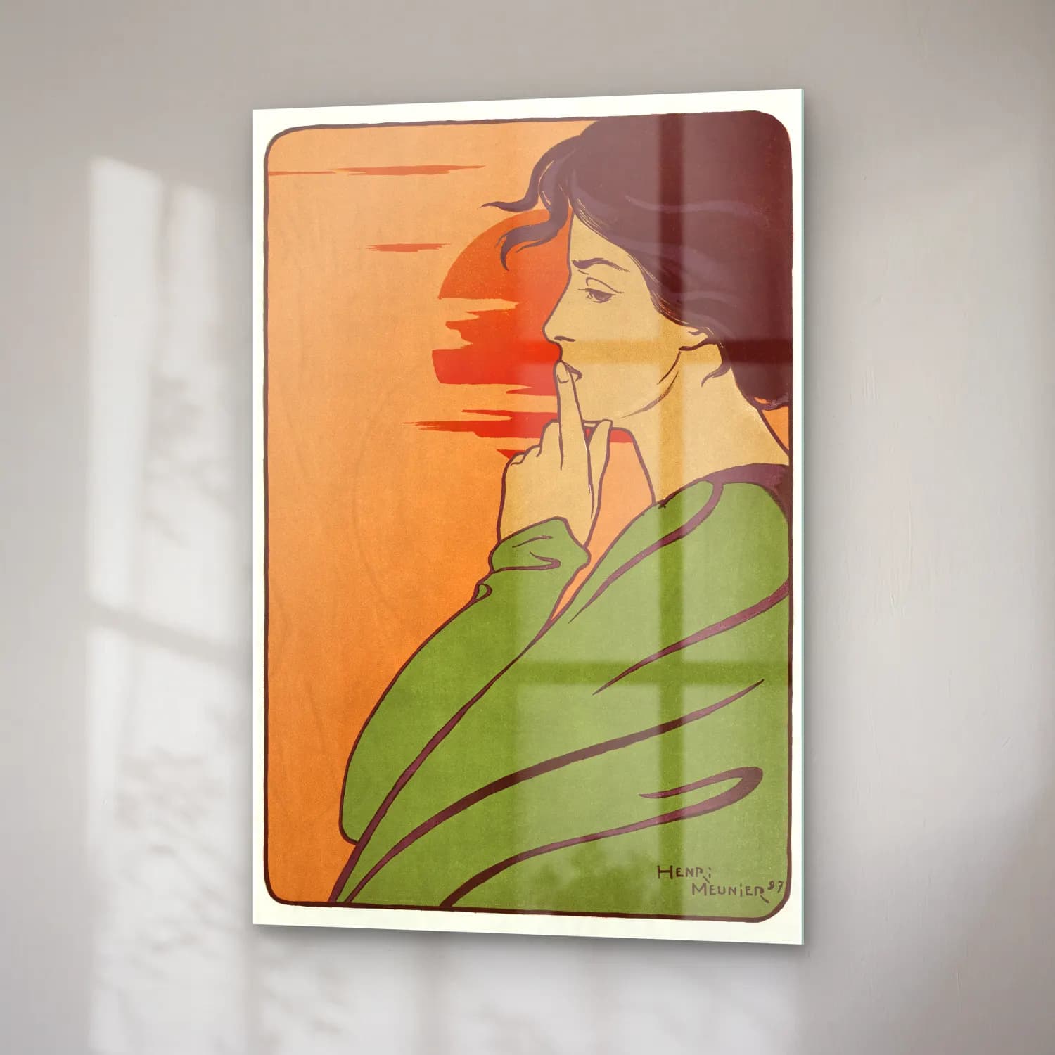 Vintage Poster Kadın Portresi – Turuncu Tonlar cam tablo — sağ açıdan görünüm
