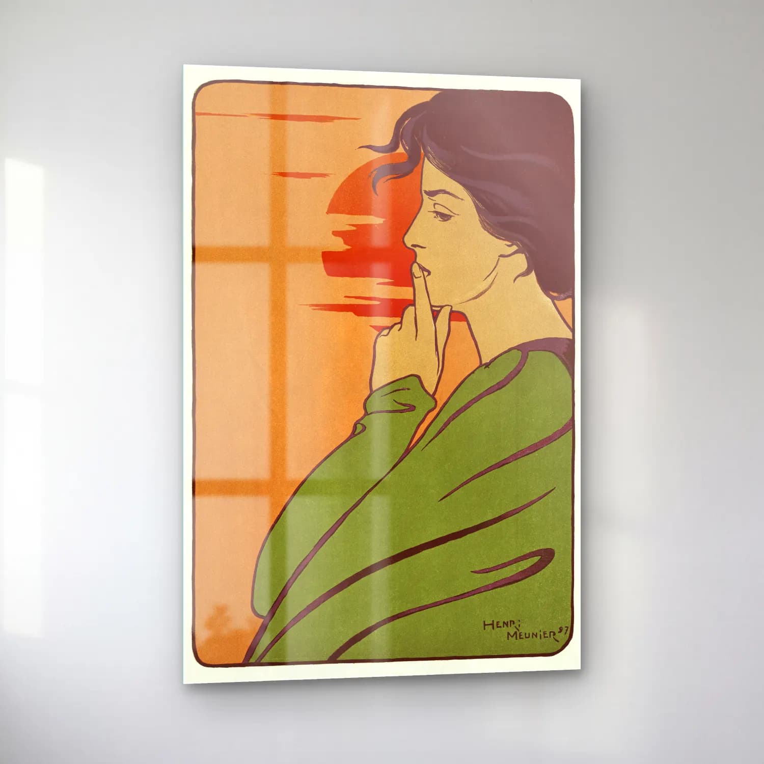 Vintage Poster Kadın Portresi – Turuncu Tonlar cam tablo — sol açıdan görünüm