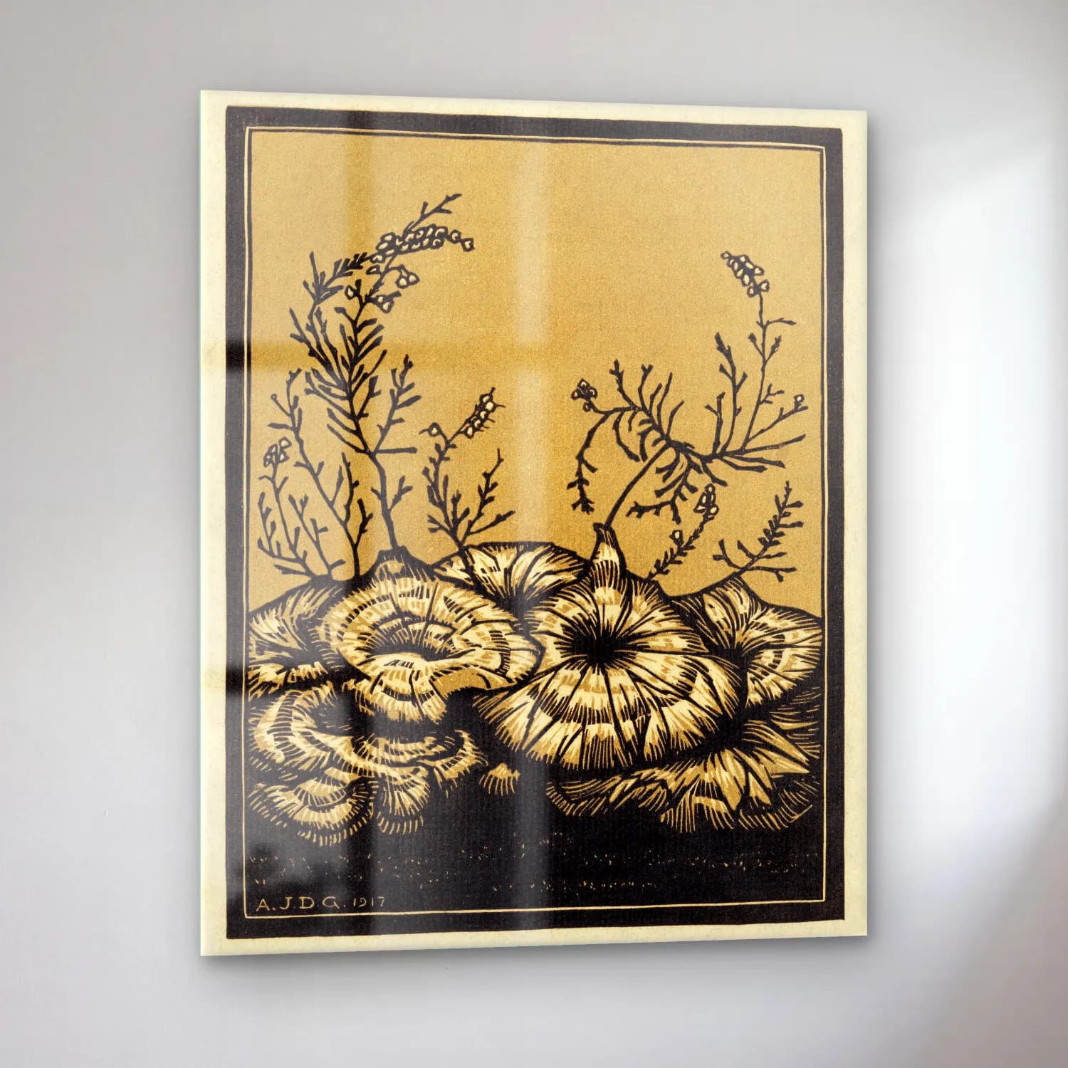 Botanik İllüstrasyon Çiçek Deseni No. 48 cam tablo — sol açıdan görünüm