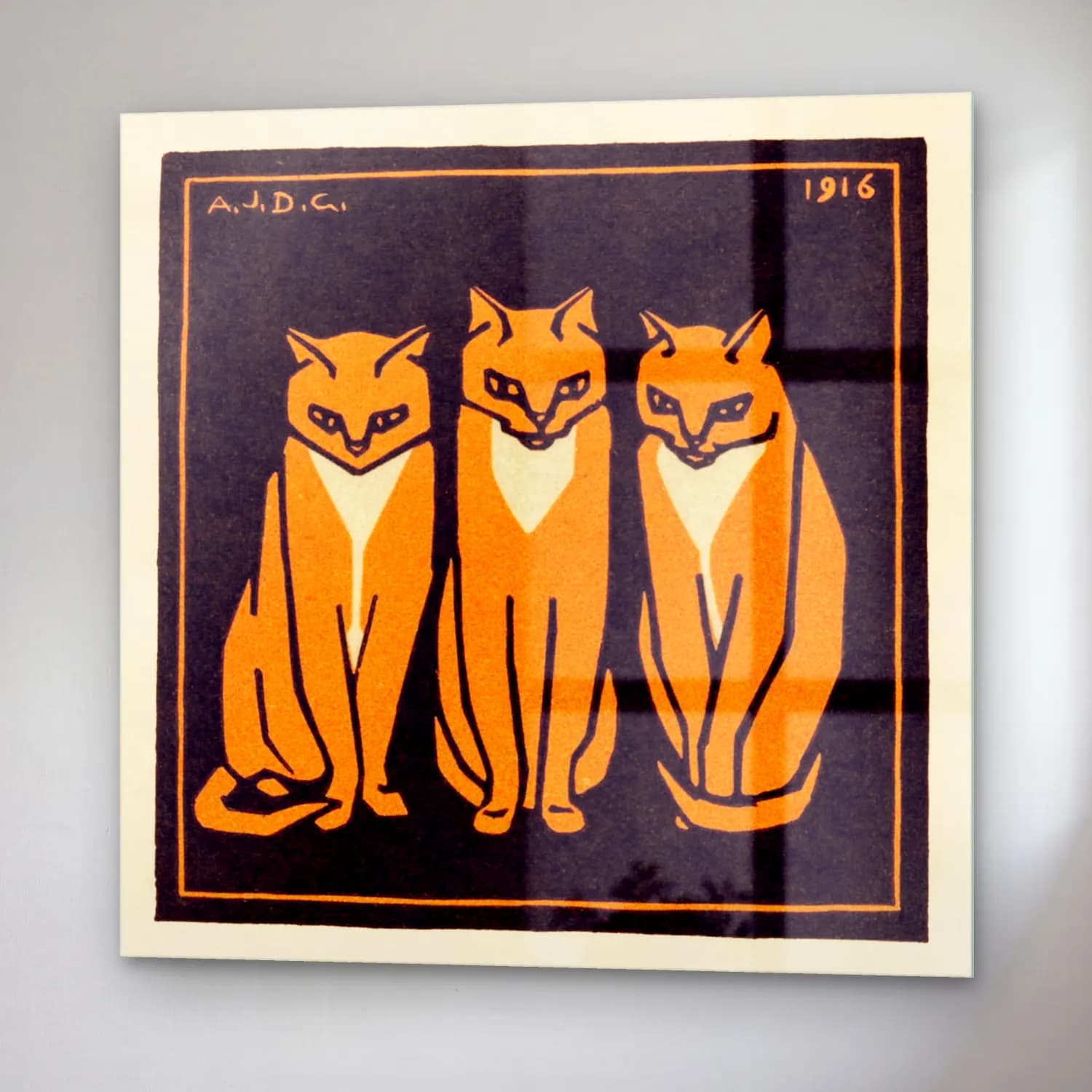 Vintage Kedi No. 18 cam tablo — sağ açıdan görünüm