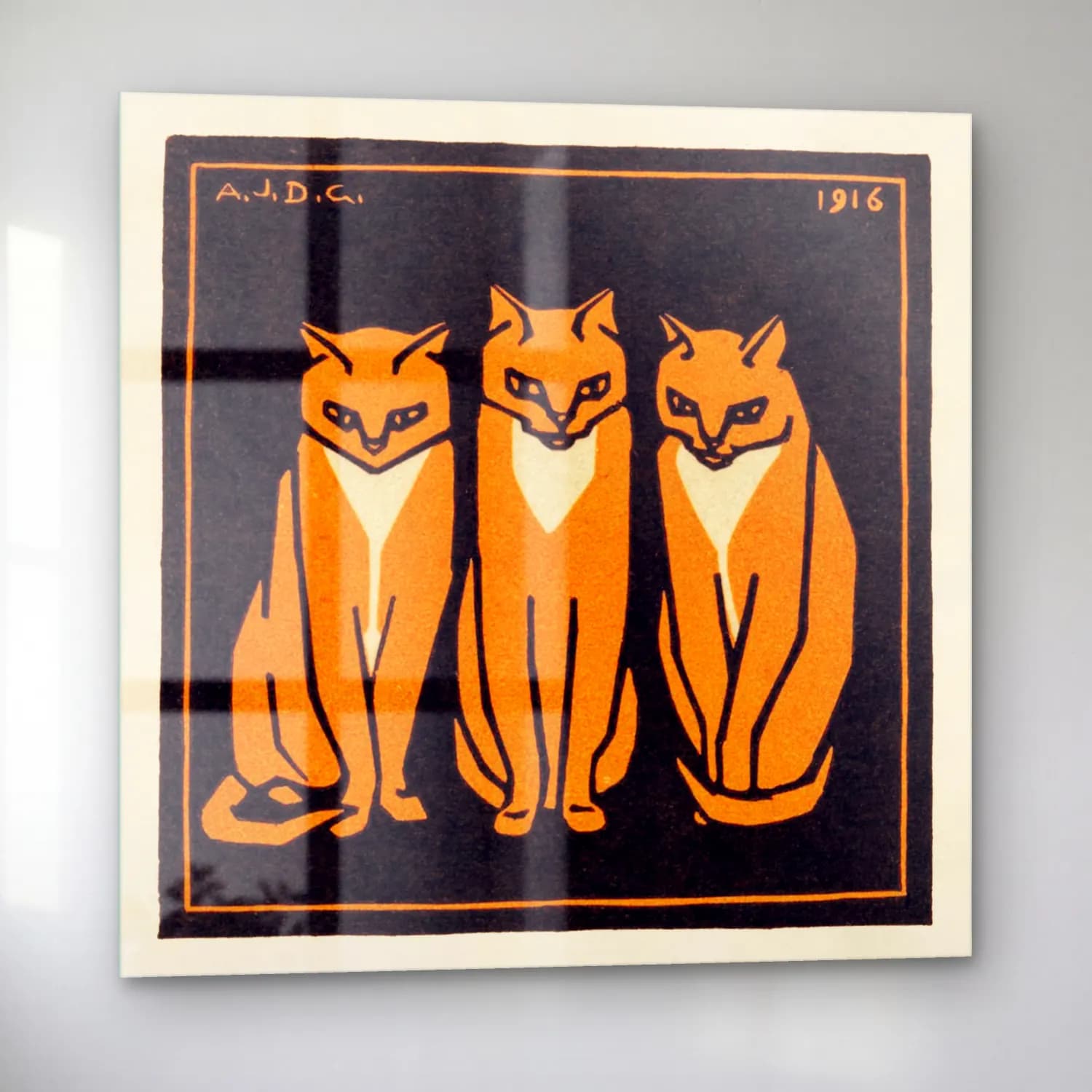 Vintage Kedi No. 18 cam tablo — sol açıdan görünüm