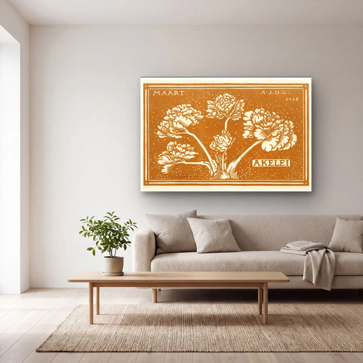 Botanik İllüstrasyon Çiçek Deseni No. 49 cam tablo — açık renk salonda