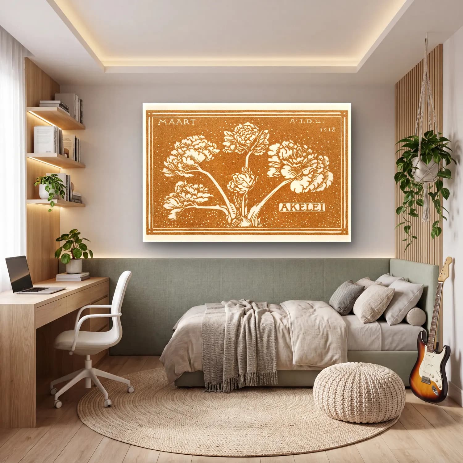 Botanik İllüstrasyon Çiçek Deseni No. 49 cam tablo — genç odasında