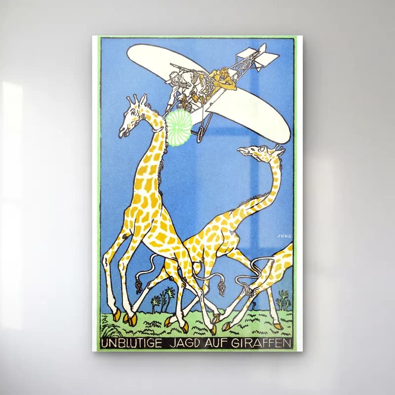 Vintage Poster Zürafa – Turkuaz Tonlar cam tablo — Vintage Poster Zürafa – Turkuaz Tonlar — vintage poster zürafa
