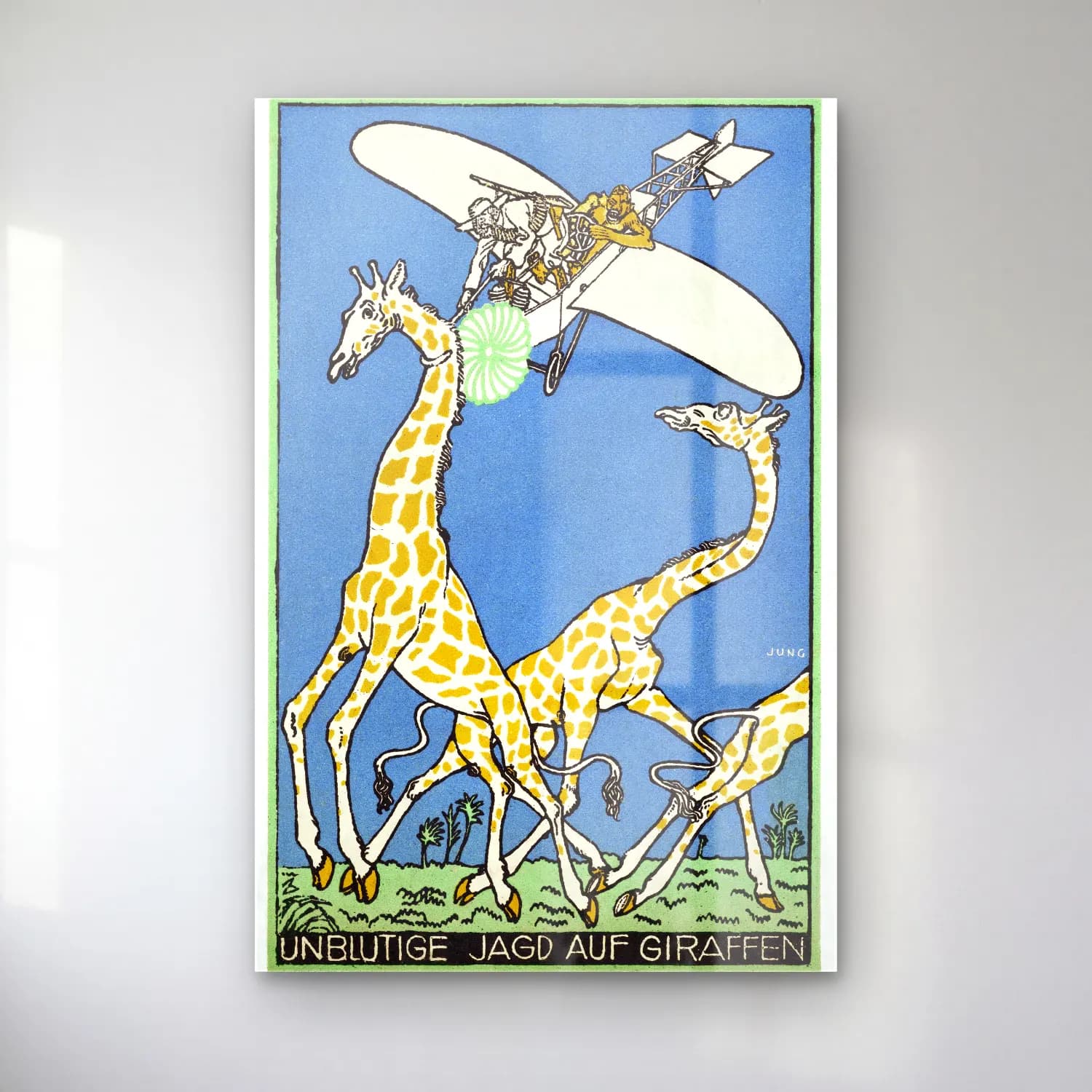 Vintage Poster Zürafa – Turkuaz Tonlar cam tablo — Vintage Poster Zürafa – Turkuaz Tonlar — vintage poster zürafa