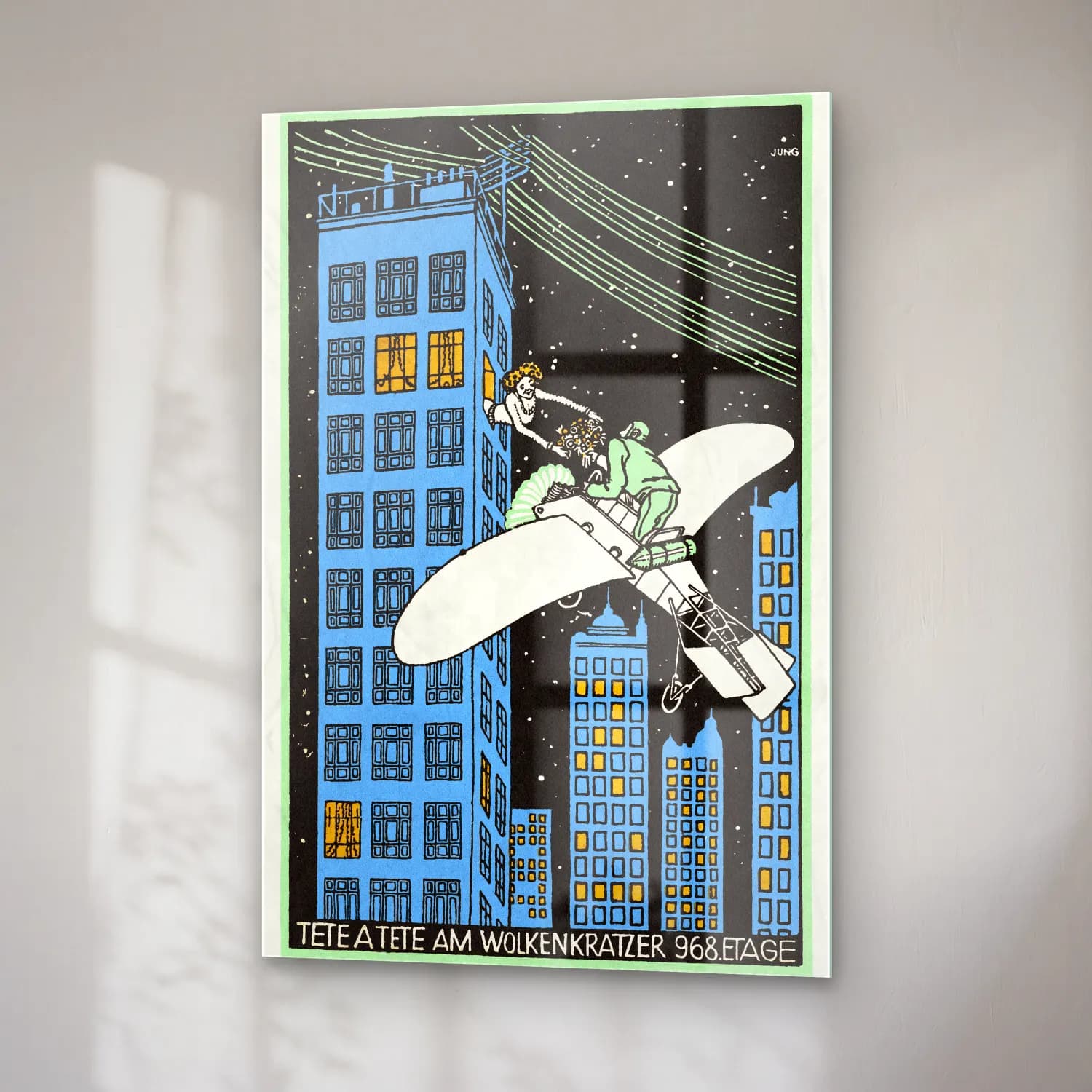 Vintage Poster Uçak – Yeşil Tonlar cam tablo — sağ açıdan görünüm