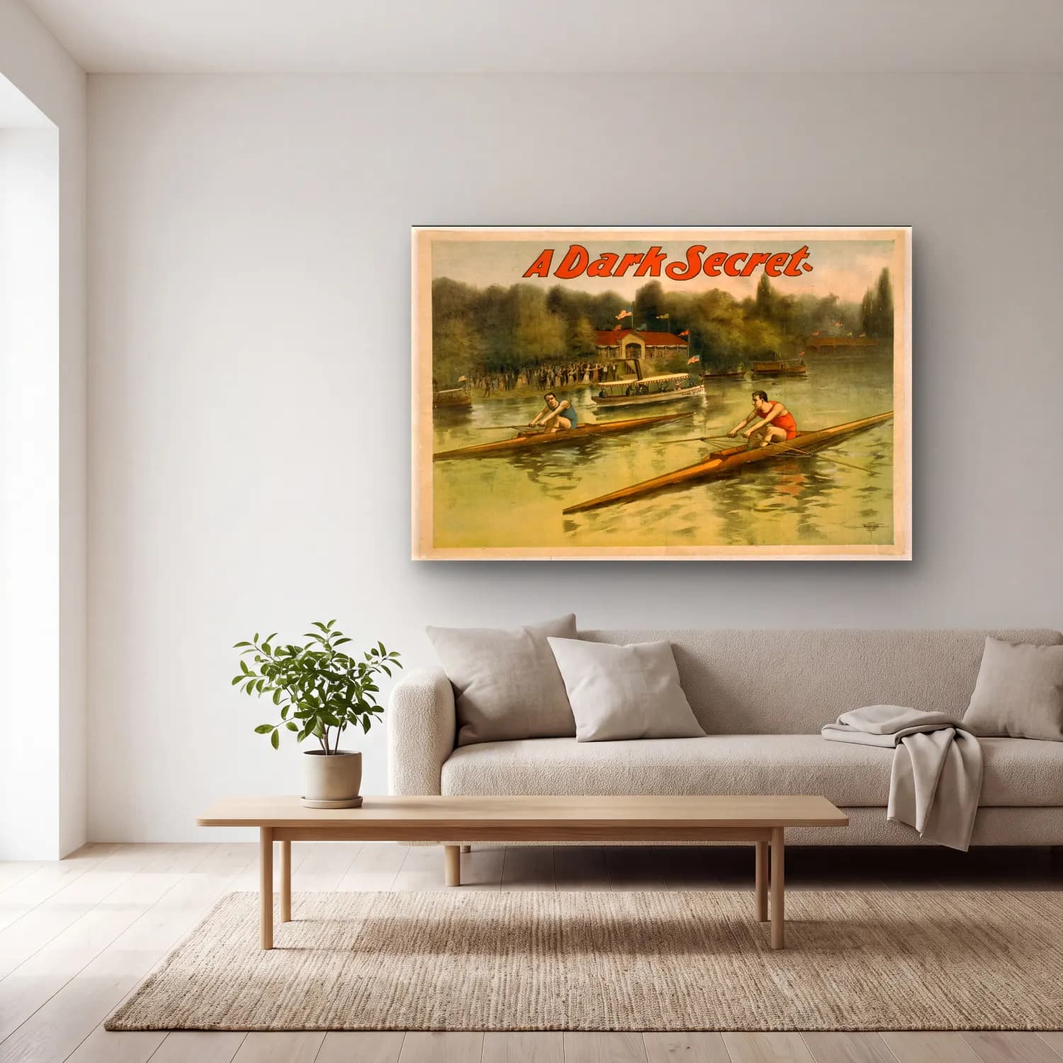 Vintage Poster Yelken Yarışı – Siyah Beyaz Tonlar cam tablo — açık renk salonda