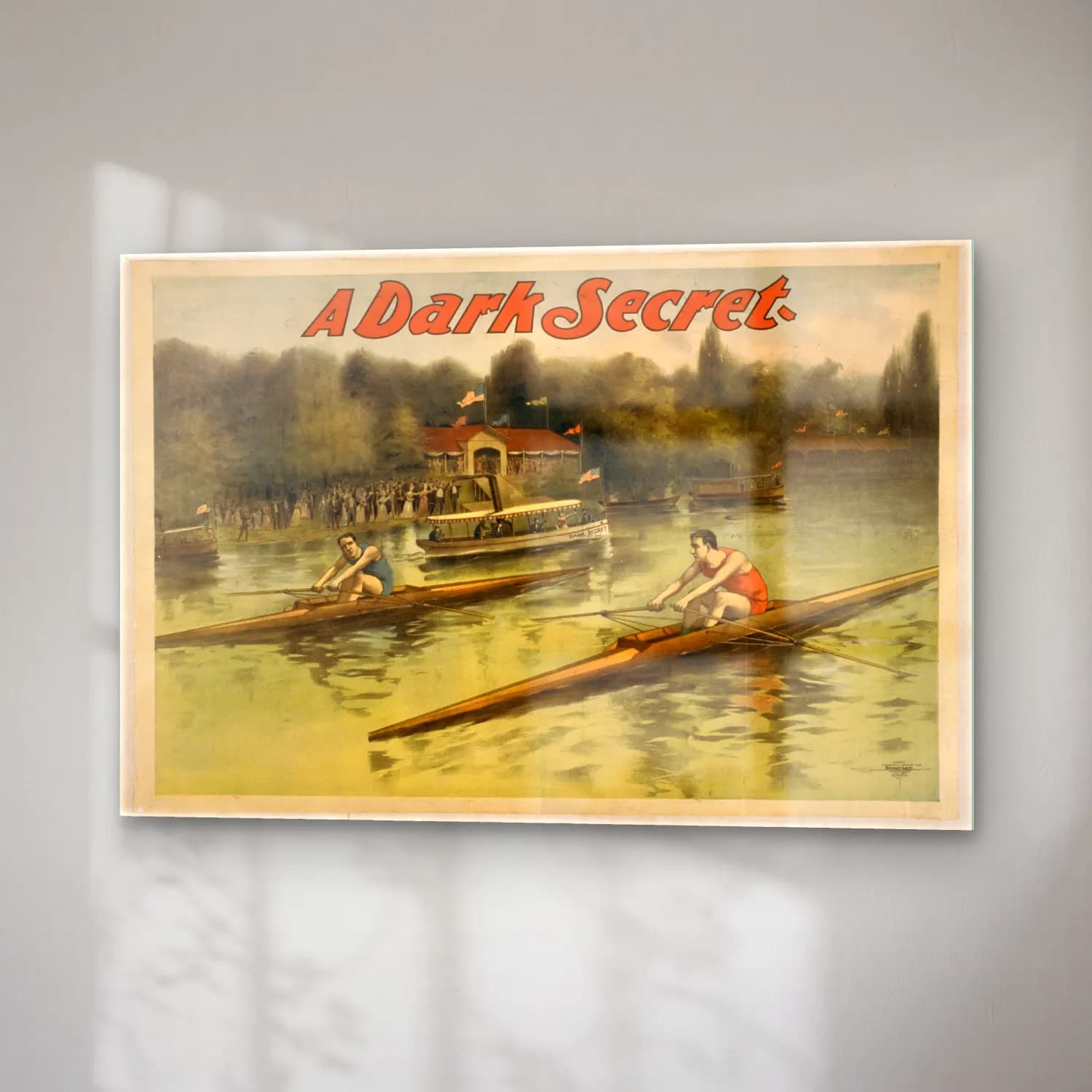 Vintage Poster Yelken Yarışı – Siyah Beyaz Tonlar cam tablo — sağ açıdan görünüm