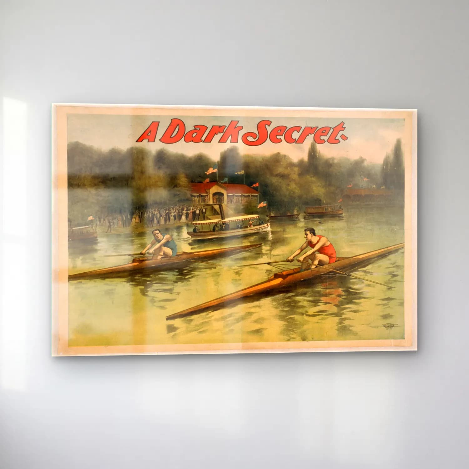 Vintage Poster Yelken Yarışı – Siyah Beyaz Tonlar cam tablo — sol açıdan görünüm
