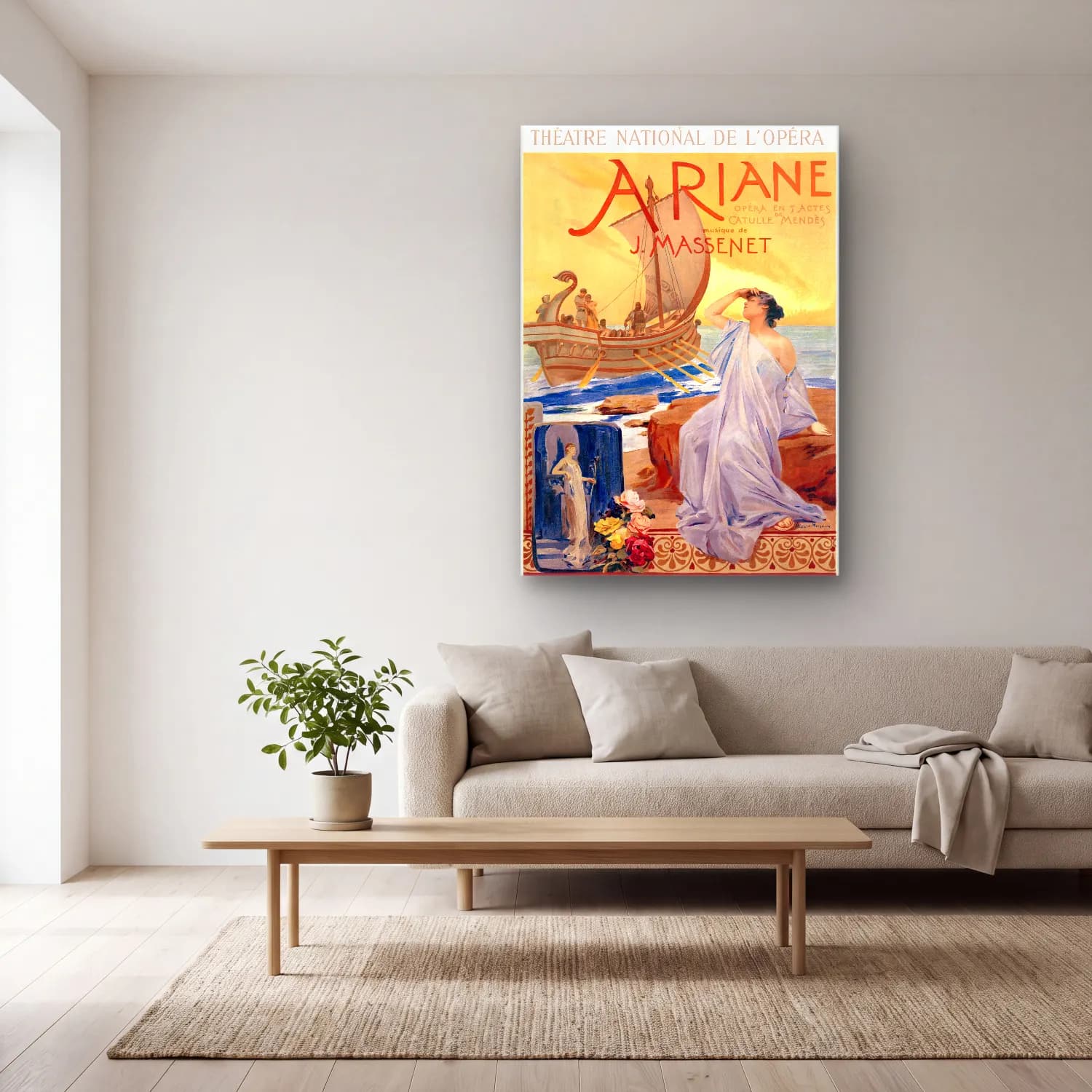 Vintage Poster Mitolojik Sahne – Pastel Tonlar cam tablo — açık renk salonda