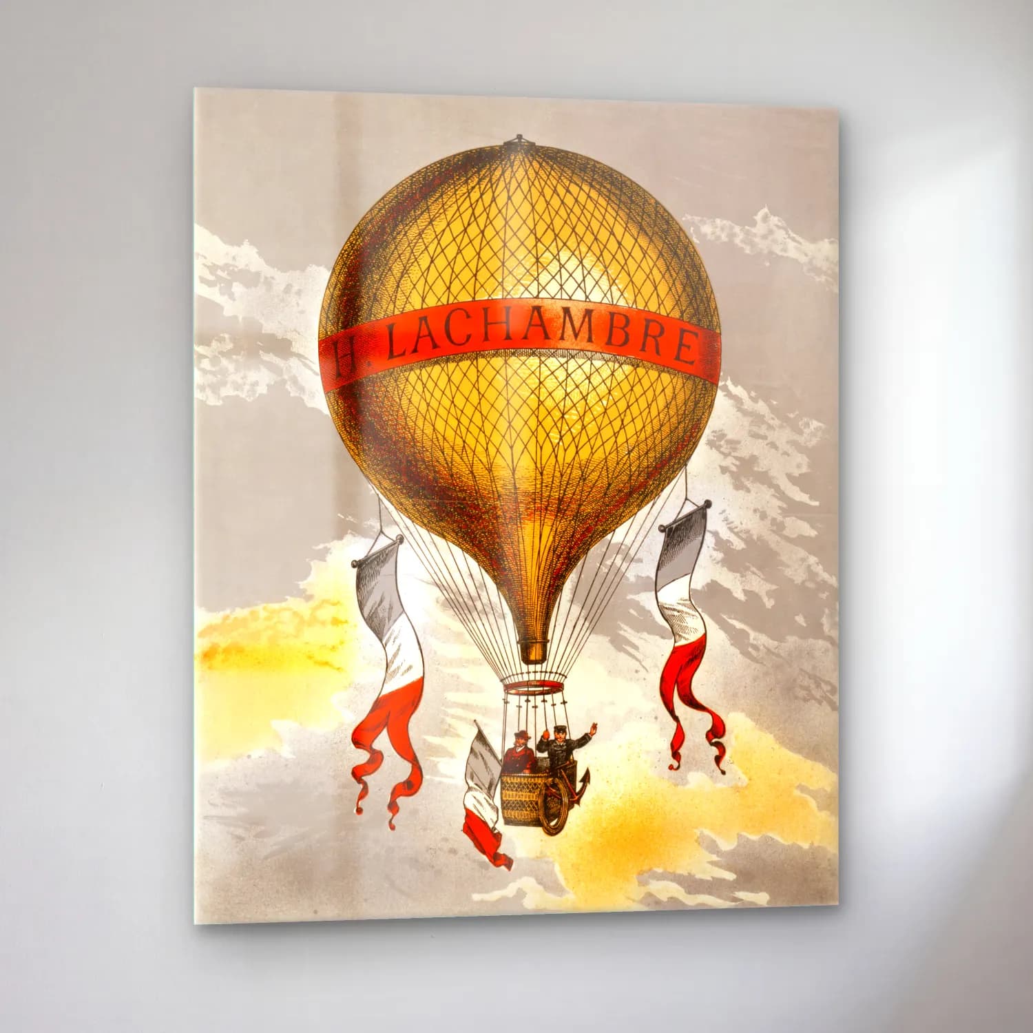 Vintage Poster Sıcak Hava Balonu cam tablo — sol açıdan görünüm