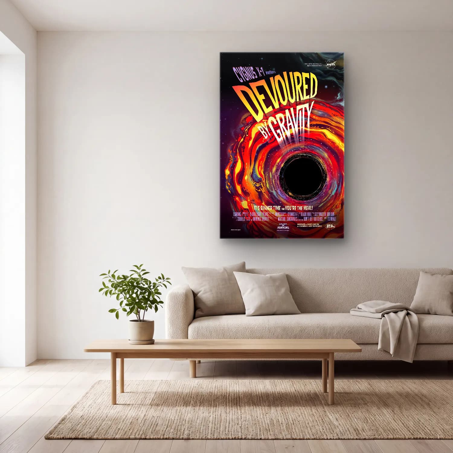 Vintage Poster Gezegenler cam tablo — açık renk salonda