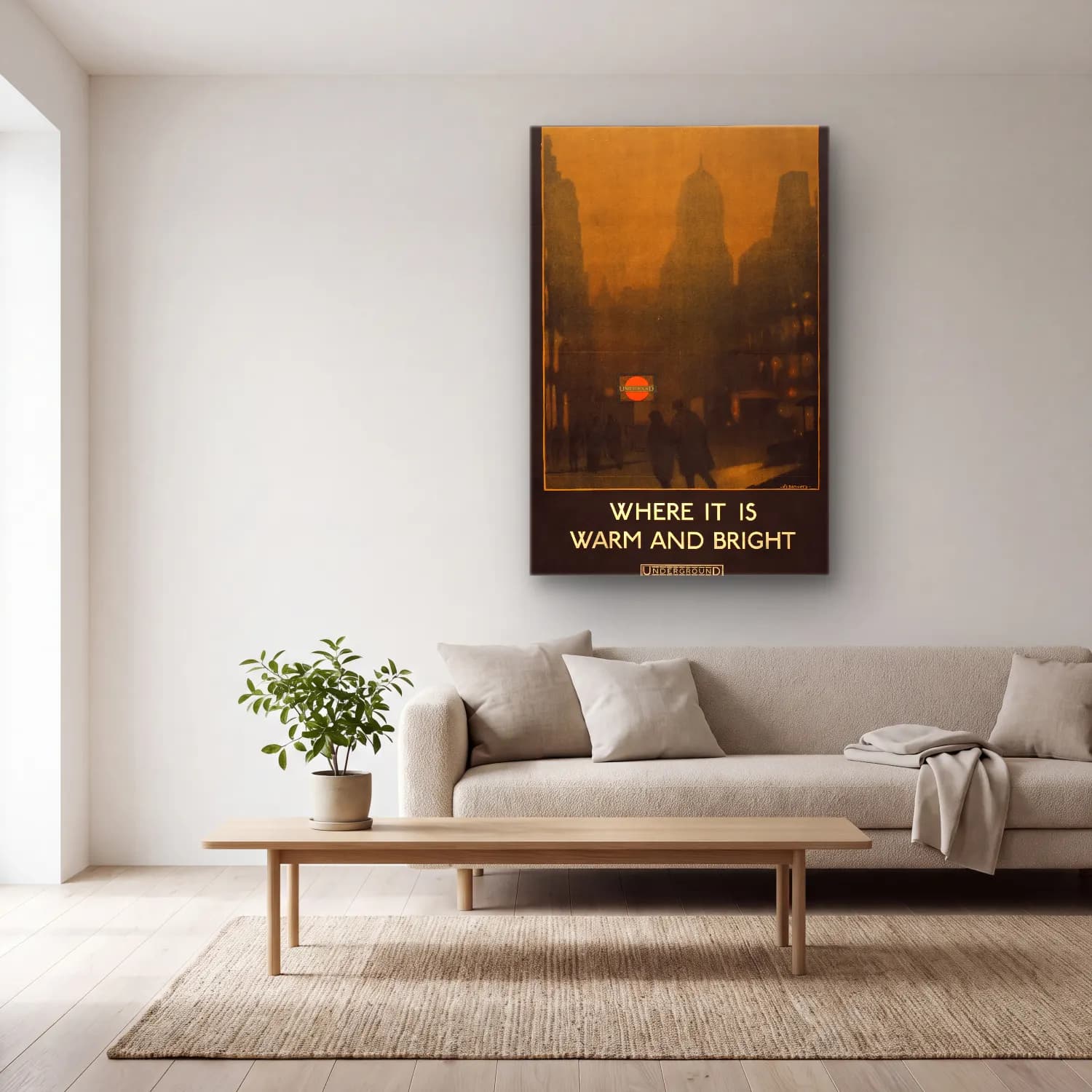 Vintage Poster Gece Şehir No. 17 cam tablo — açık renk salonda
