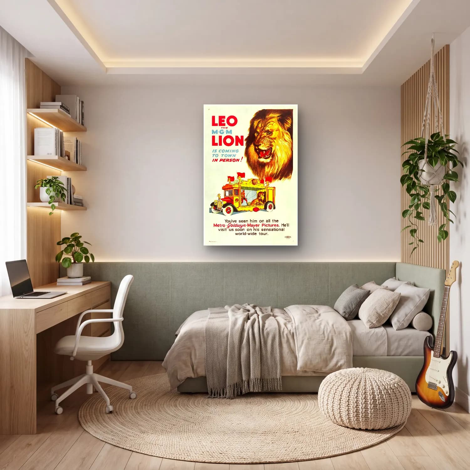 Vintage Poster Aslan – Sarı Tonlar cam tablo — genç odasında
