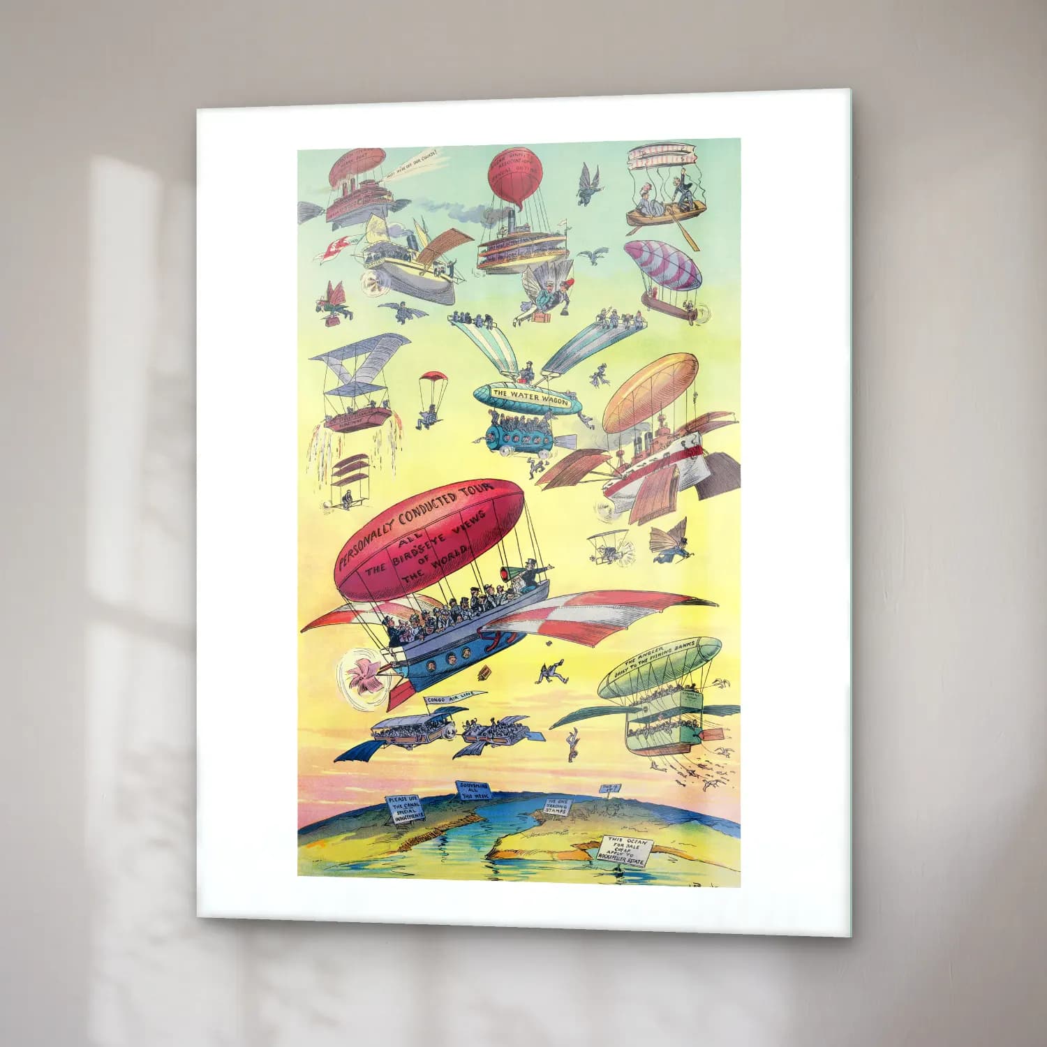 Vintage Poster Sıcak Hava Balonu – Pastel Tonlar cam tablo — sağ açıdan görünüm