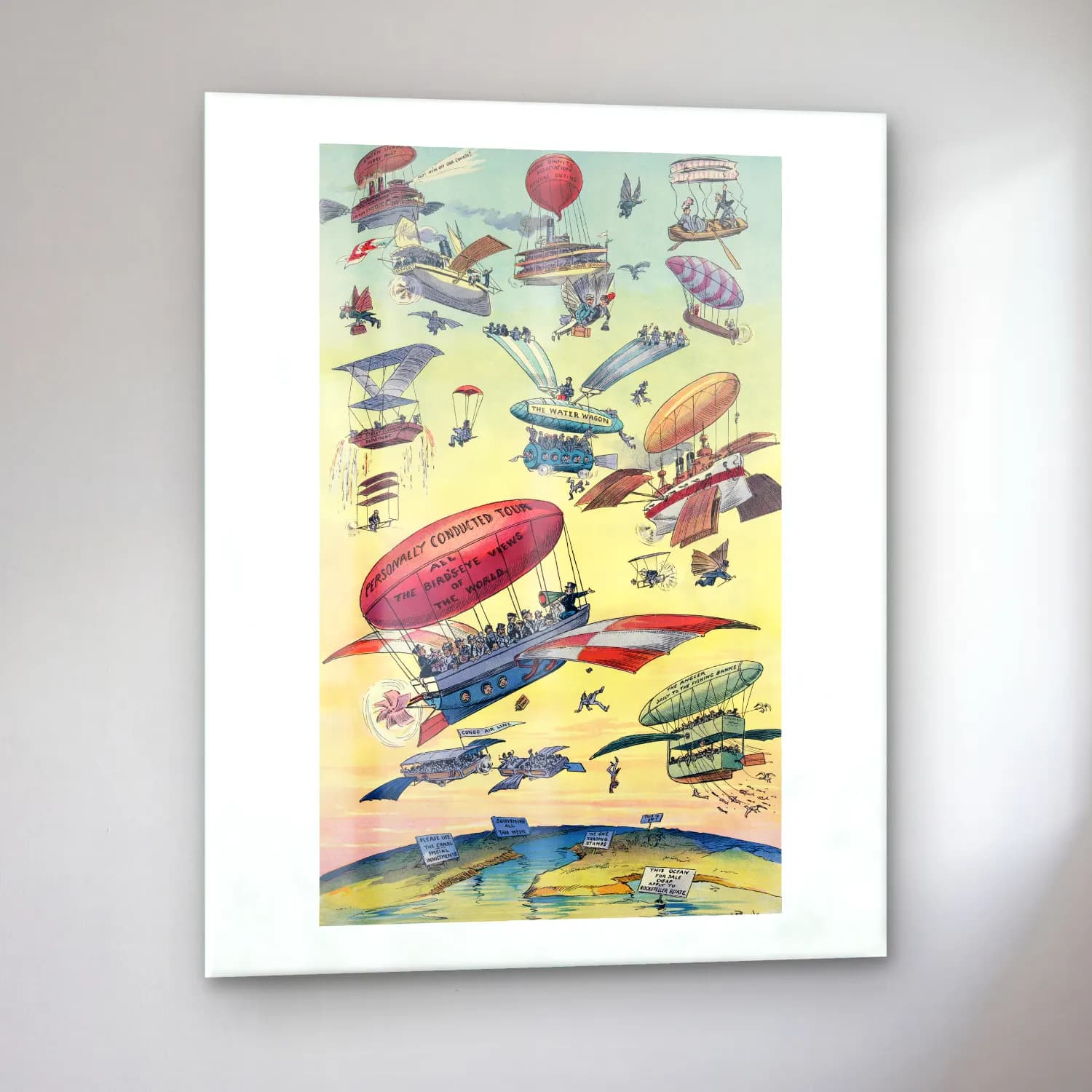 Vintage Poster Sıcak Hava Balonu – Pastel Tonlar cam tablo — sol açıdan görünüm