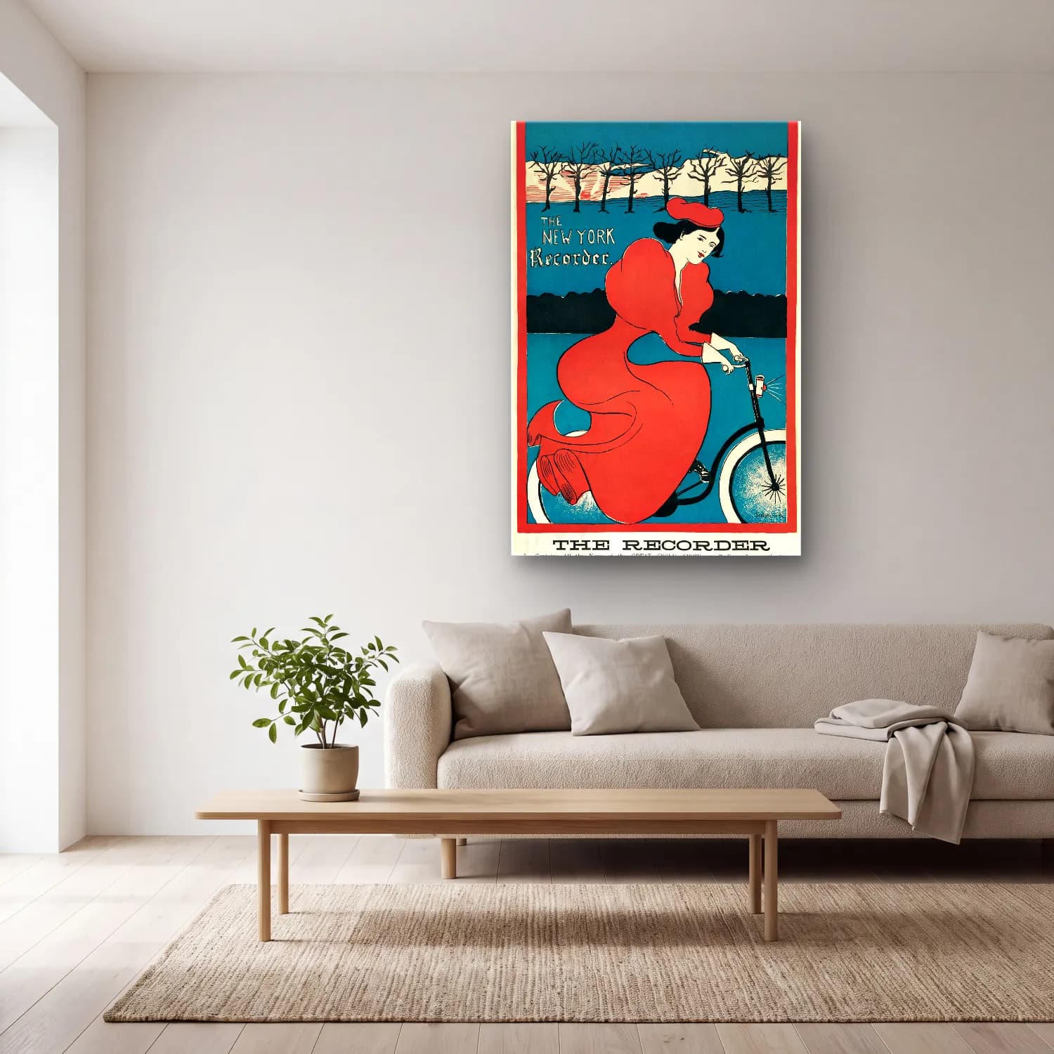 Vintage Poster Bisiklet – Kırmızı Tonlar cam tablo — açık renk salonda