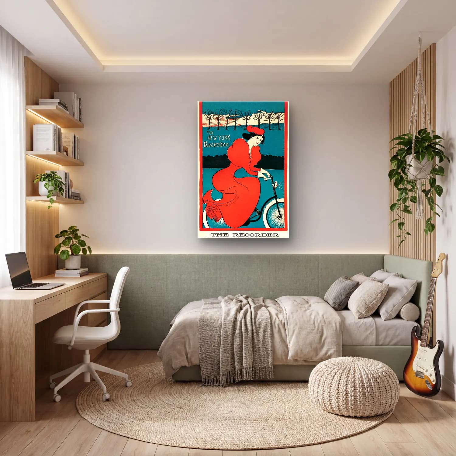 Vintage Poster Bisiklet – Kırmızı Tonlar cam tablo — genç odasında