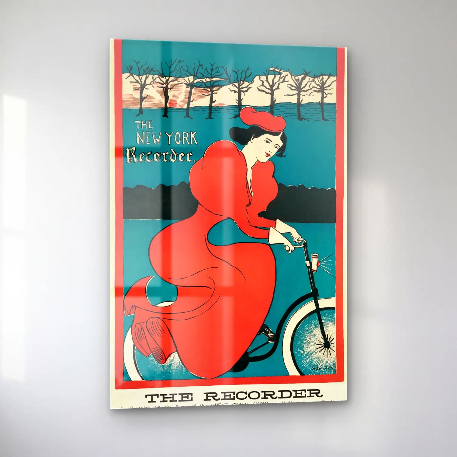 Vintage Poster Bisiklet – Kırmızı Tonlar cam tablo — sol açıdan görünüm