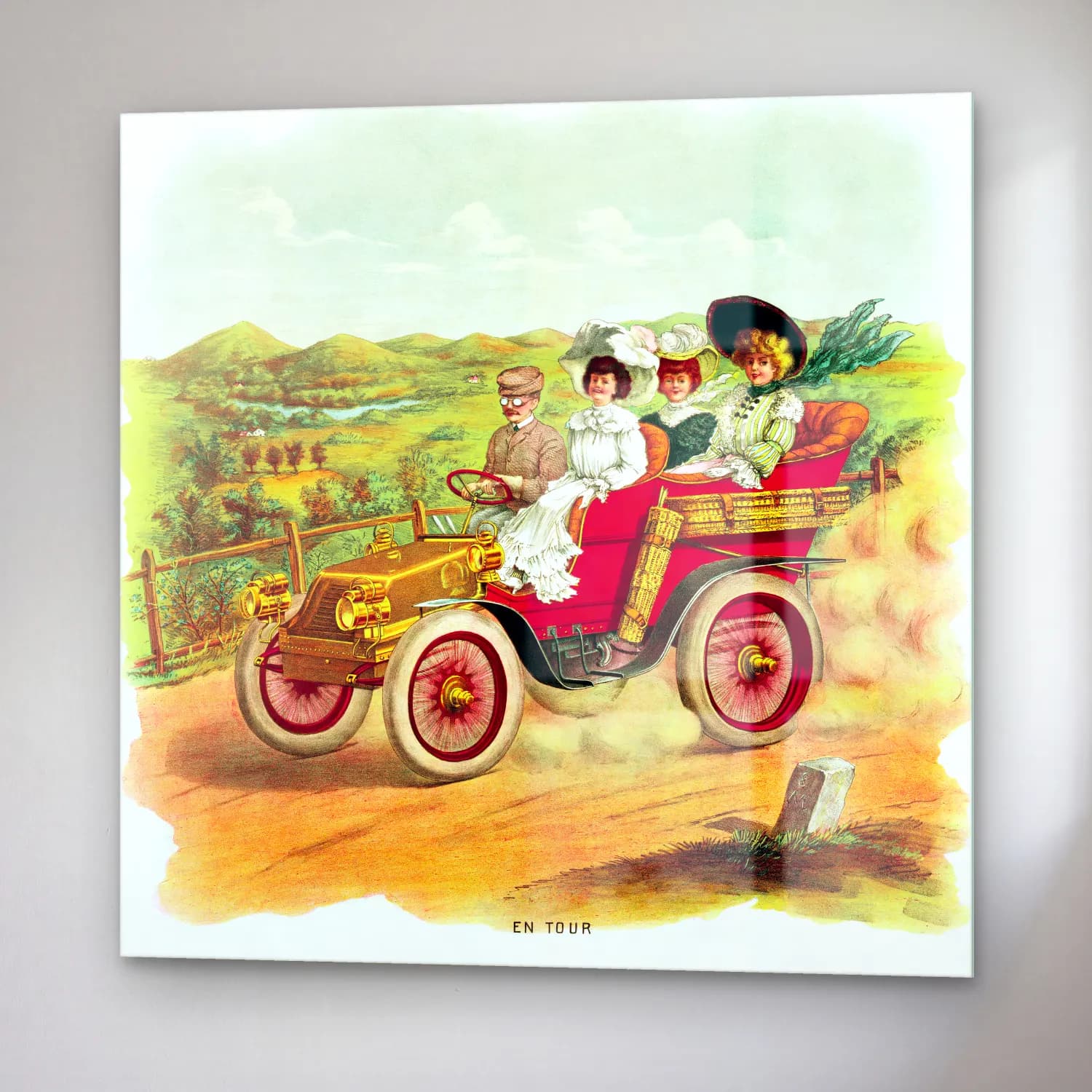 Vintage Klasik Araba – Kırmızı Tonlar cam tablo — sağ açıdan görünüm