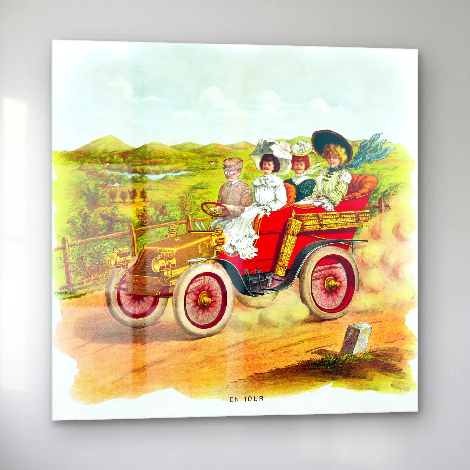 Vintage Klasik Araba – Kırmızı Tonlar cam tablo — sol açıdan görünüm