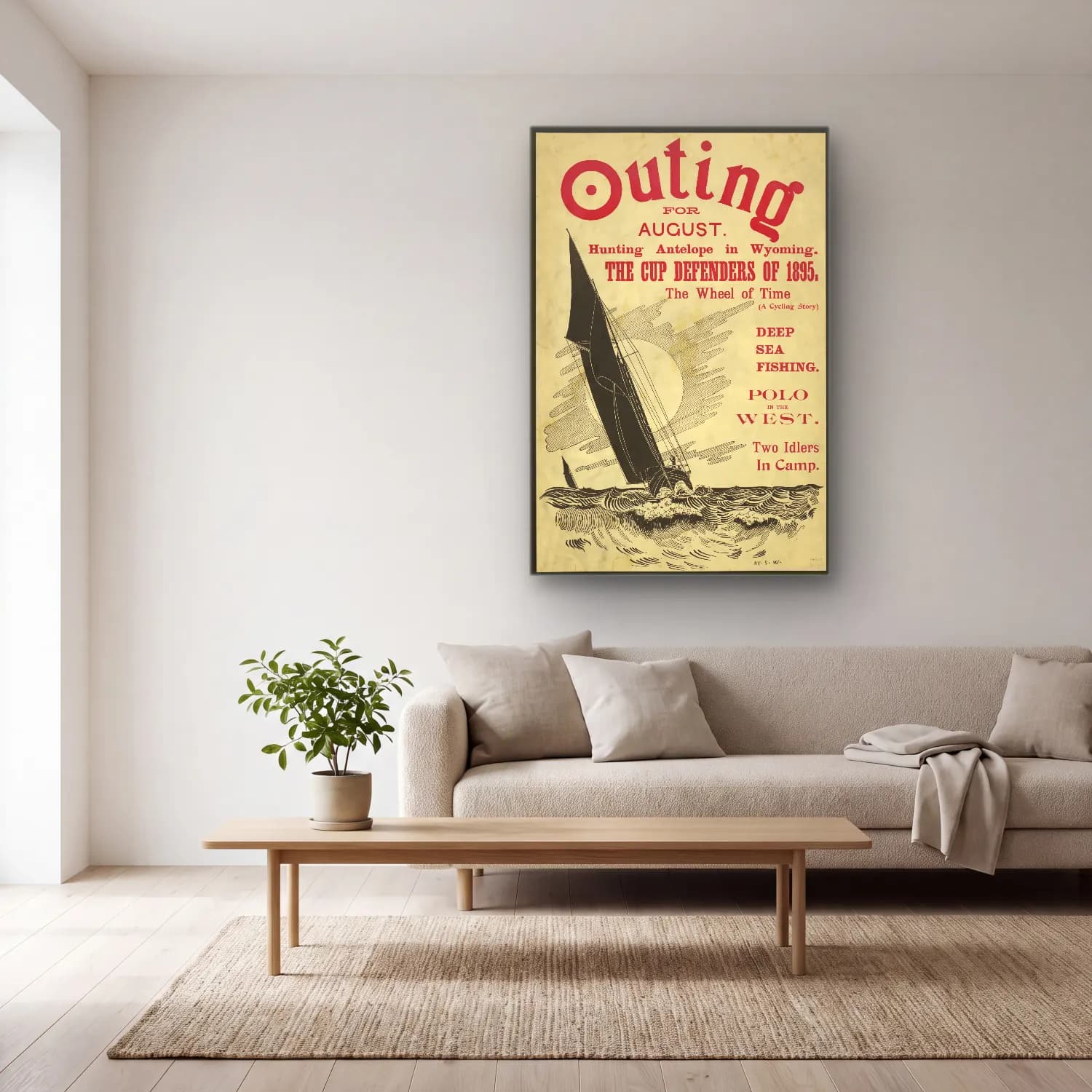 Vintage Poster Yelken Yarışı No. 7 cam tablo — açık renk salonda