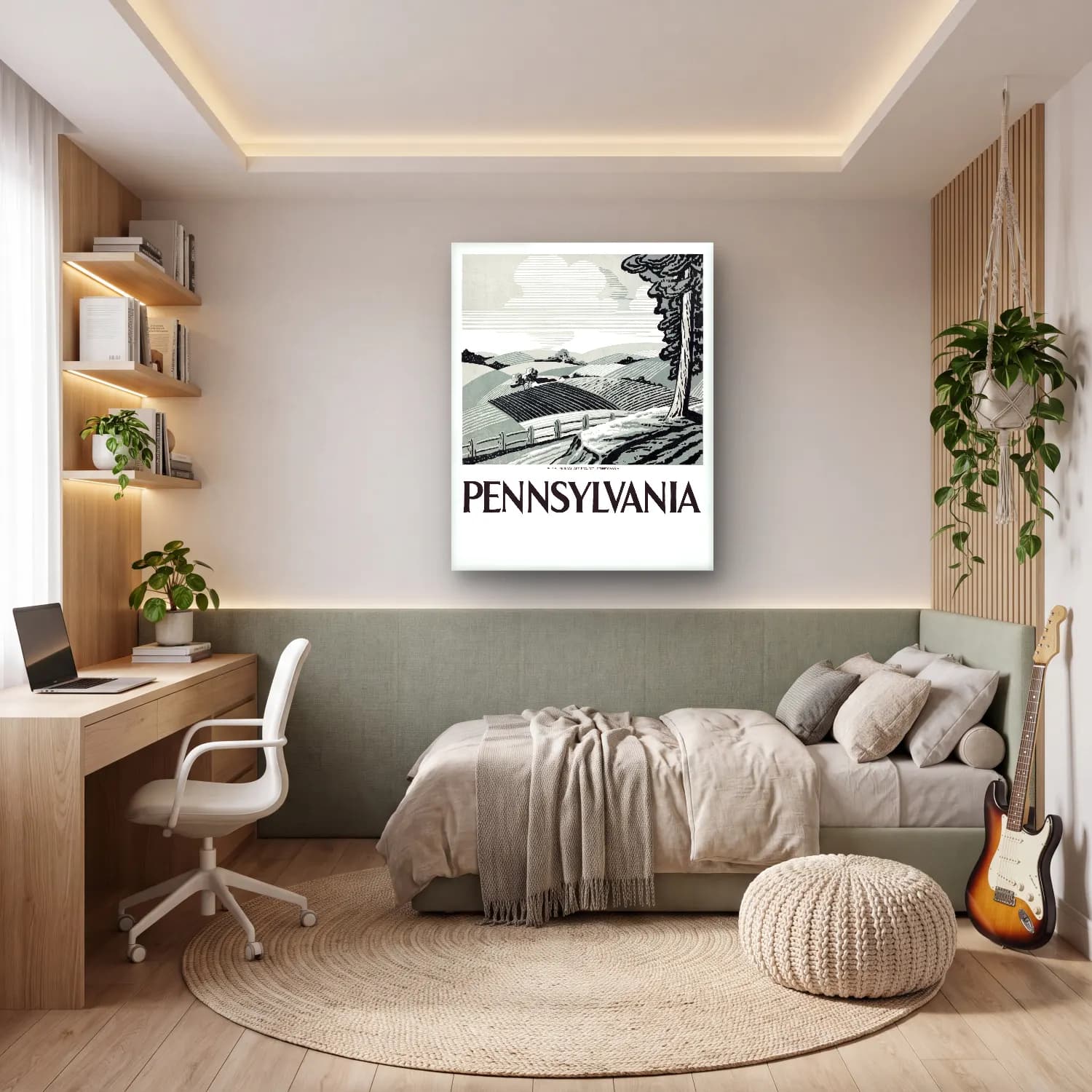 Vintage Poster Dağ Manzarası – Siyah Beyaz Tonlar cam tablo — genç odasında