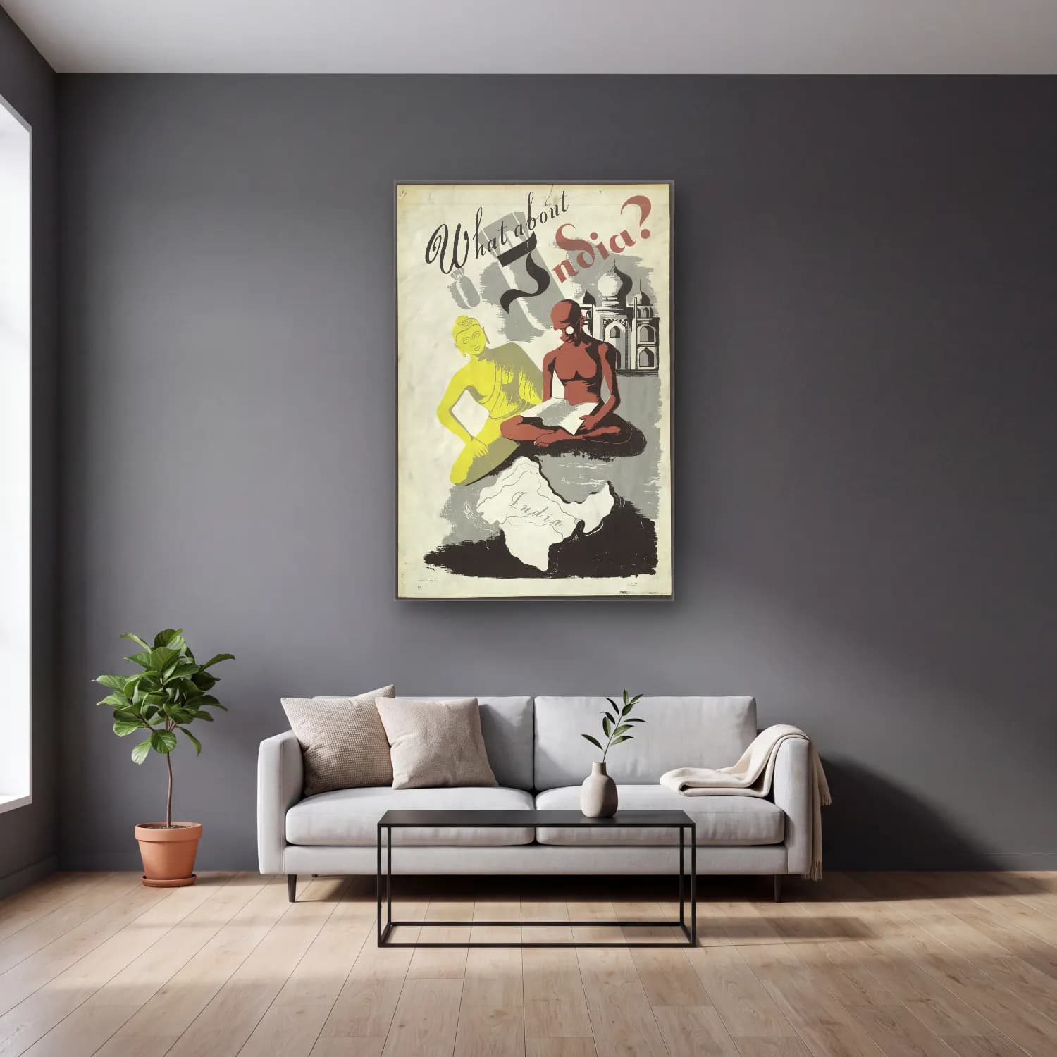 Vintage Poster Kitap Okuyan Kadın No. 10 cam tablo — gri duvarlı salonda