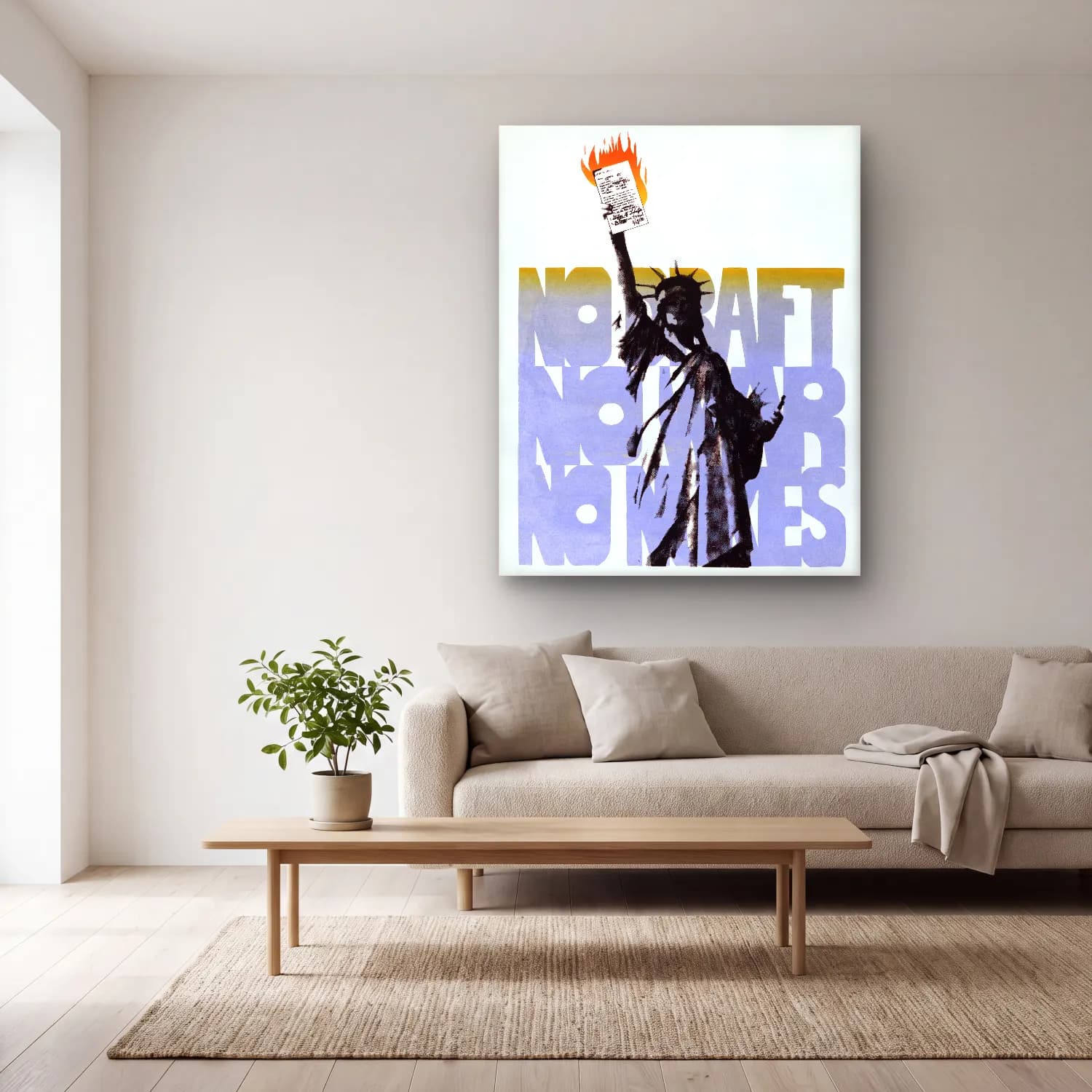 Vintage Poster Yazılı Tasarım No. 16 cam tablo — açık renk salonda