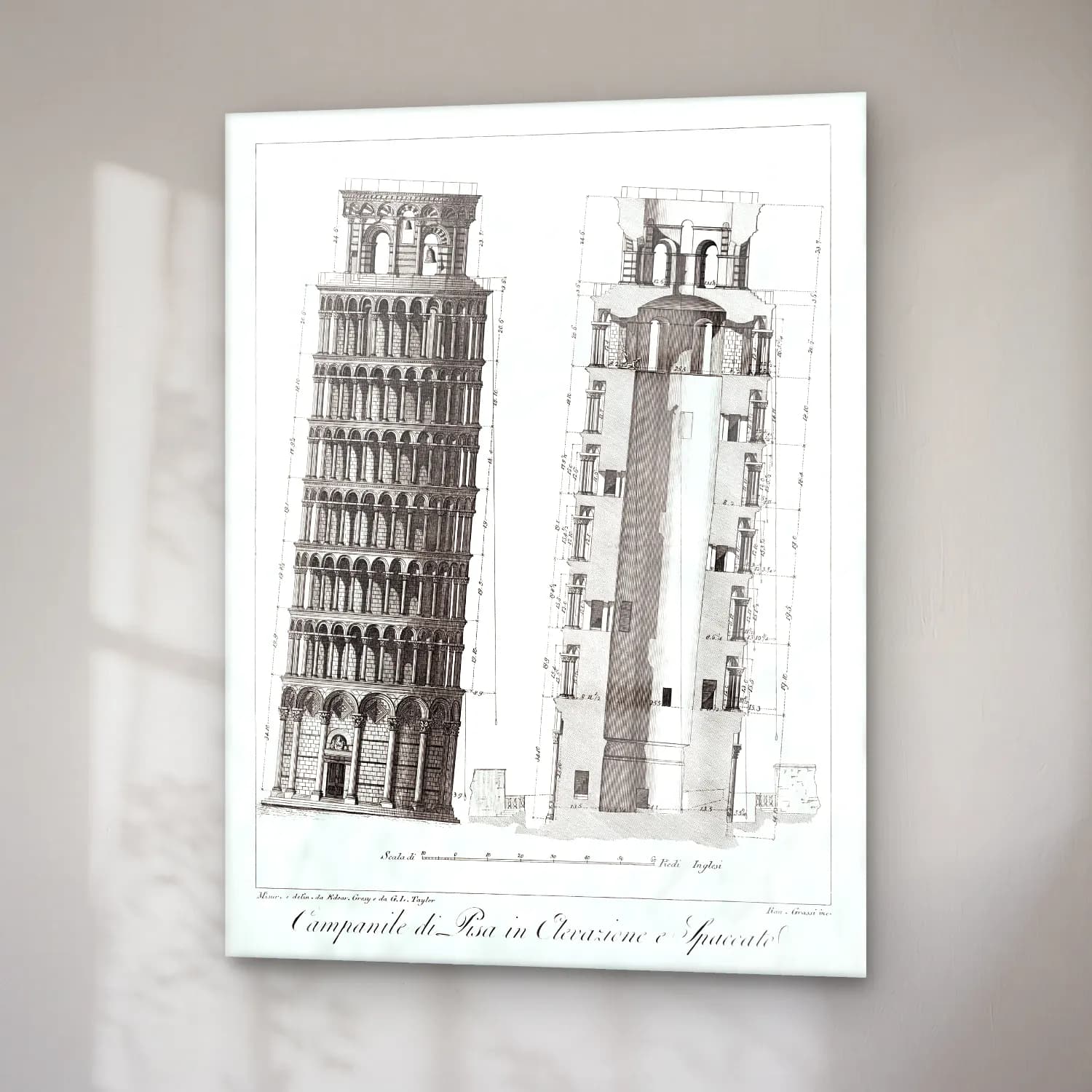 Vintage Katedral – Siyah Beyaz Tonlar cam tablo — sağ açıdan görünüm