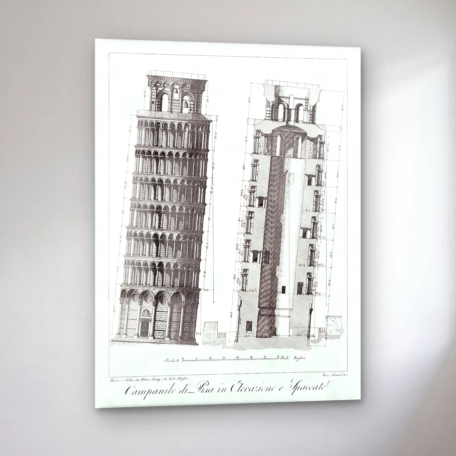 Vintage Katedral – Siyah Beyaz Tonlar cam tablo — sol açıdan görünüm