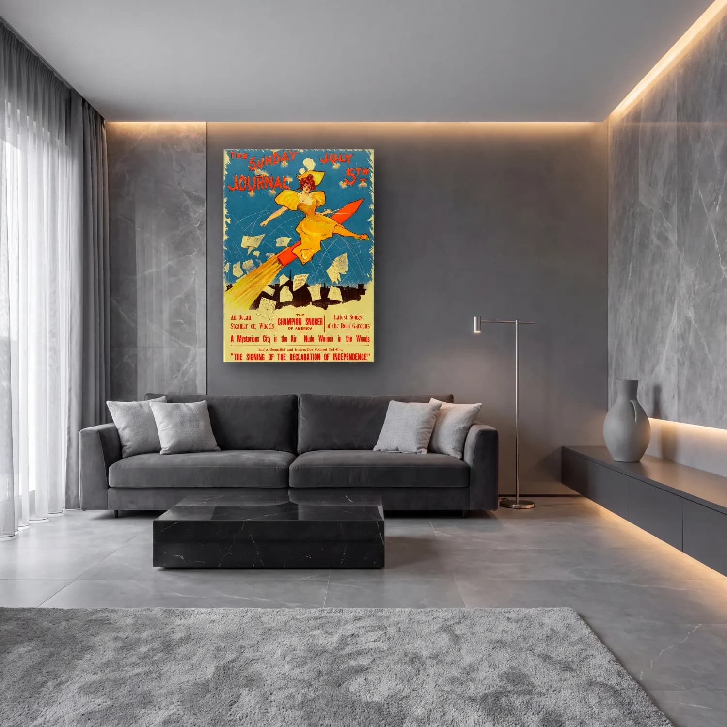 Vintage Poster Kitap Okuyan Kadın – Turuncu Tonlar cam tablo — lüks salon duvarında