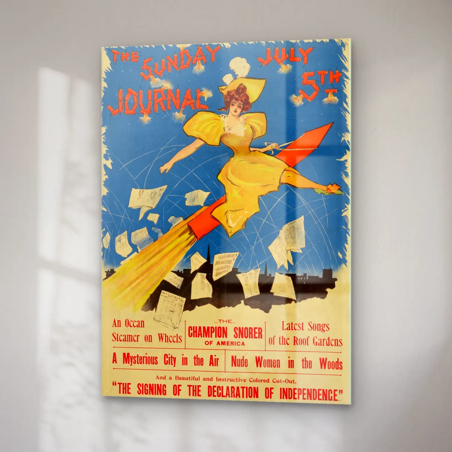 Vintage Poster Kitap Okuyan Kadın – Turuncu Tonlar cam tablo — sağ açıdan görünüm