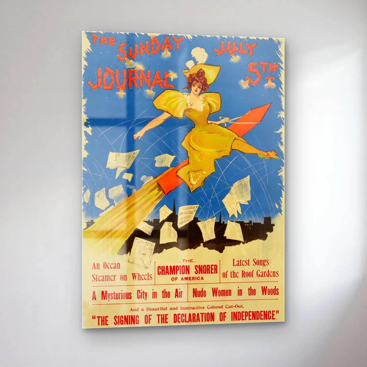 Vintage Poster Kitap Okuyan Kadın – Turuncu Tonlar cam tablo — sol açıdan görünüm