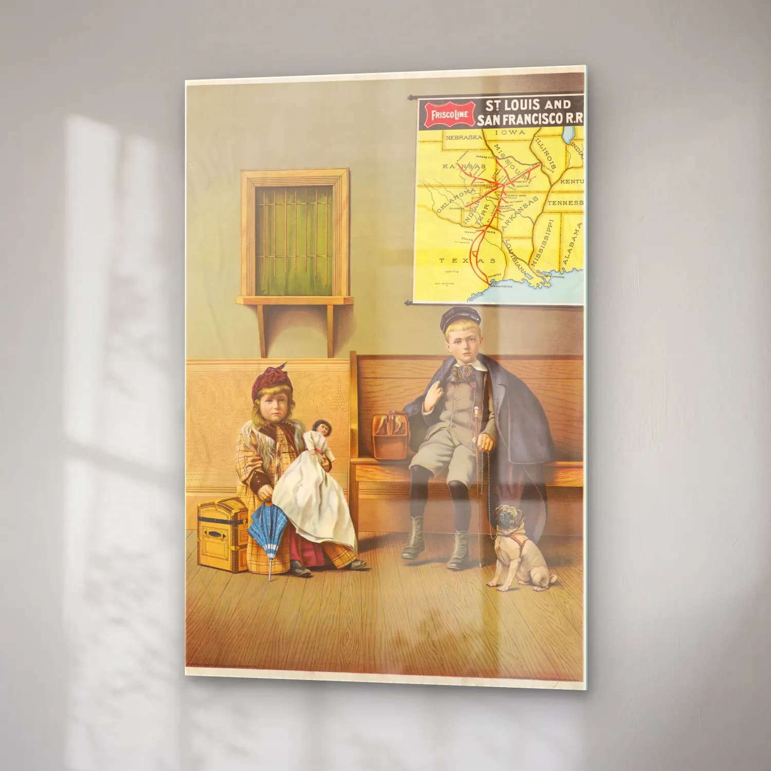 Vintage Antika Harita No. 5 cam tablo — sağ açıdan görünüm