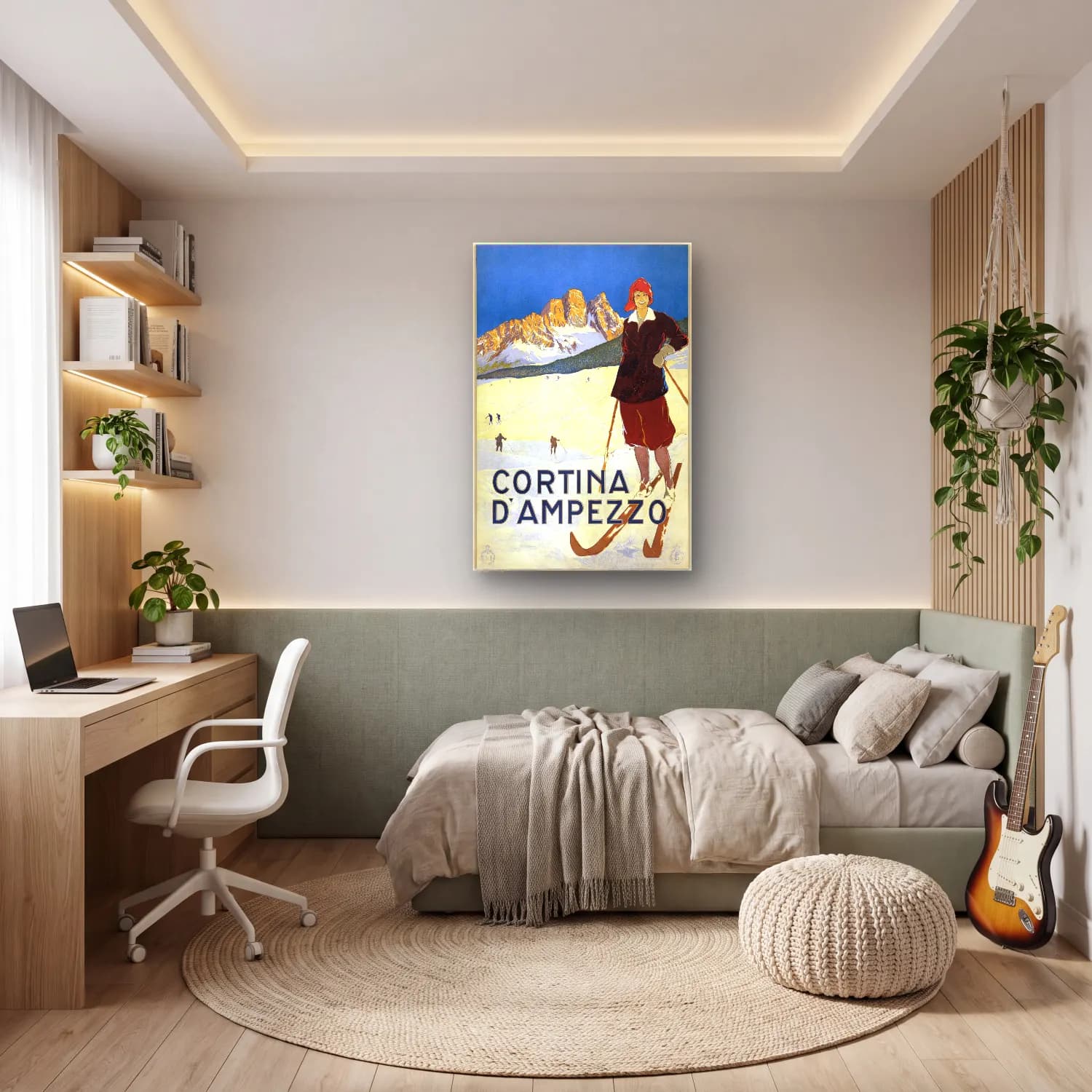 Vintage Poster Kayak – Bej Tonlar cam tablo — genç odasında