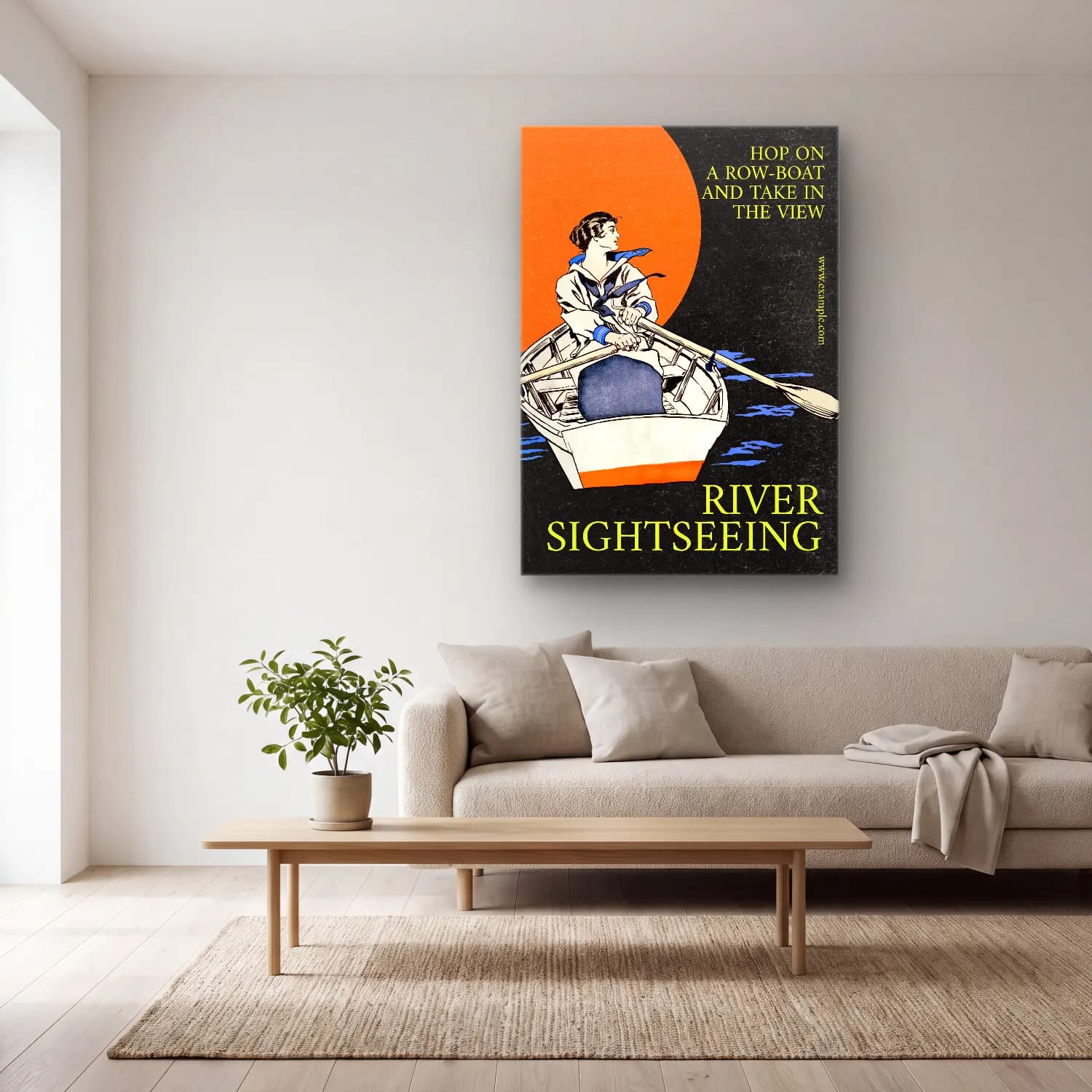 Vintage Poster Yelken Yarışı No. 8 cam tablo — açık renk salonda
