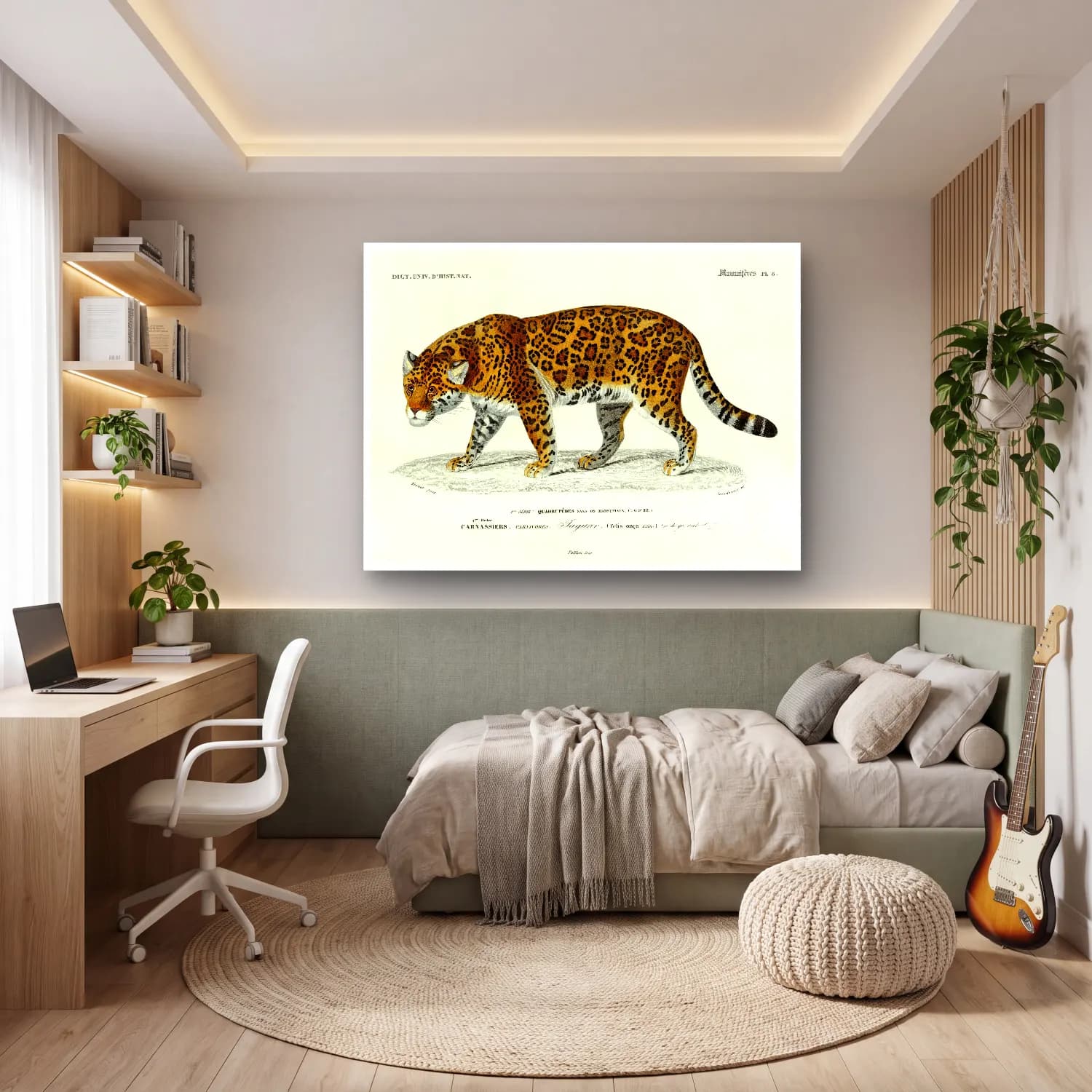 Vintage Leopar – Siyah Beyaz Tonlar cam tablo — genç odasında