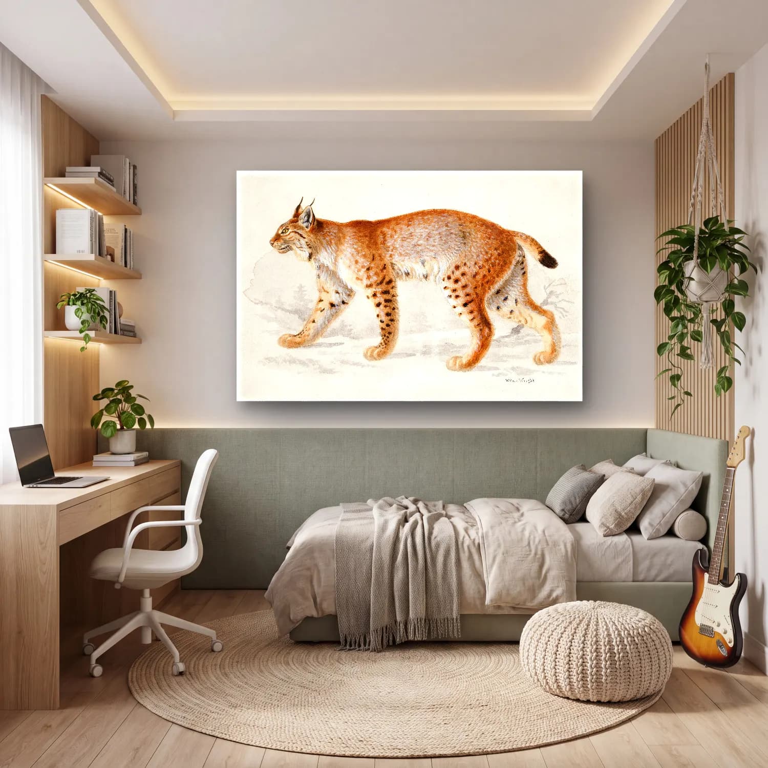 Vintage Kedi No. 20 cam tablo — genç odasında