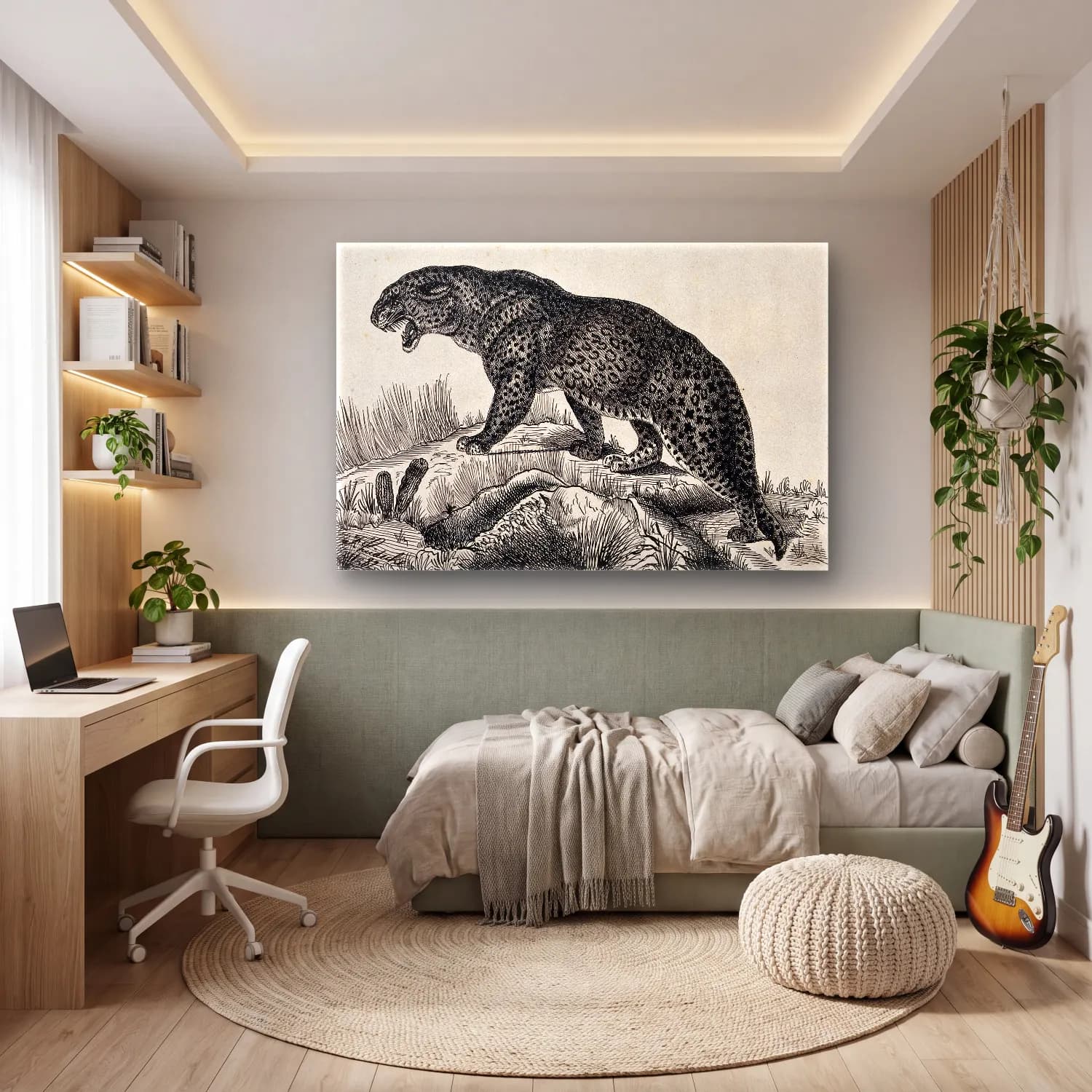 Vintage Leopar No. 4 cam tablo — genç odasında