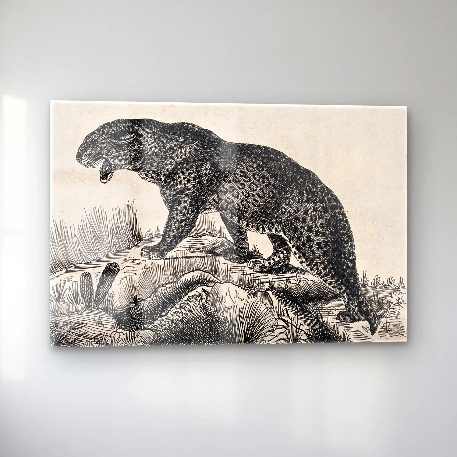 Vintage Leopar No. 4 cam tablo — sol açıdan görünüm