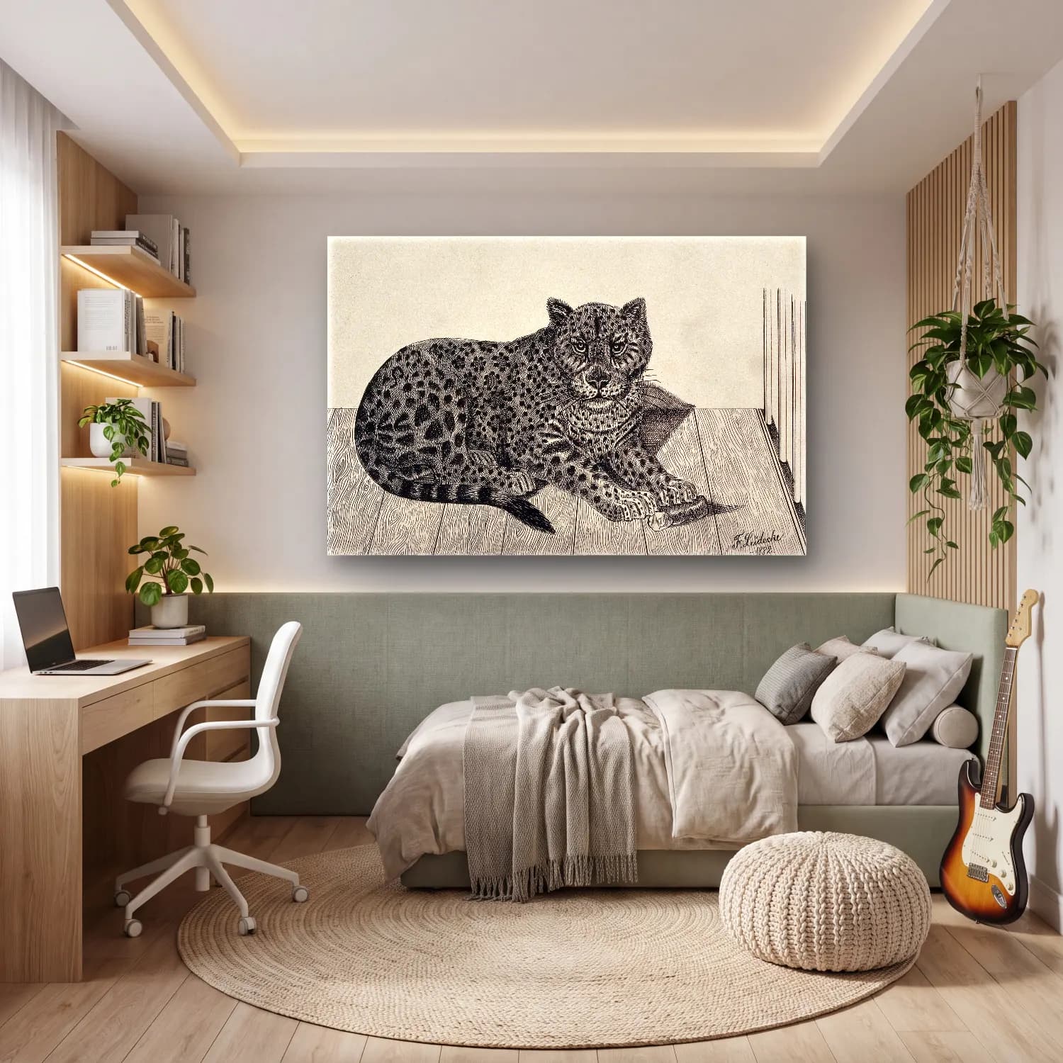 Japon Baskı Leopar cam tablo — genç odasında