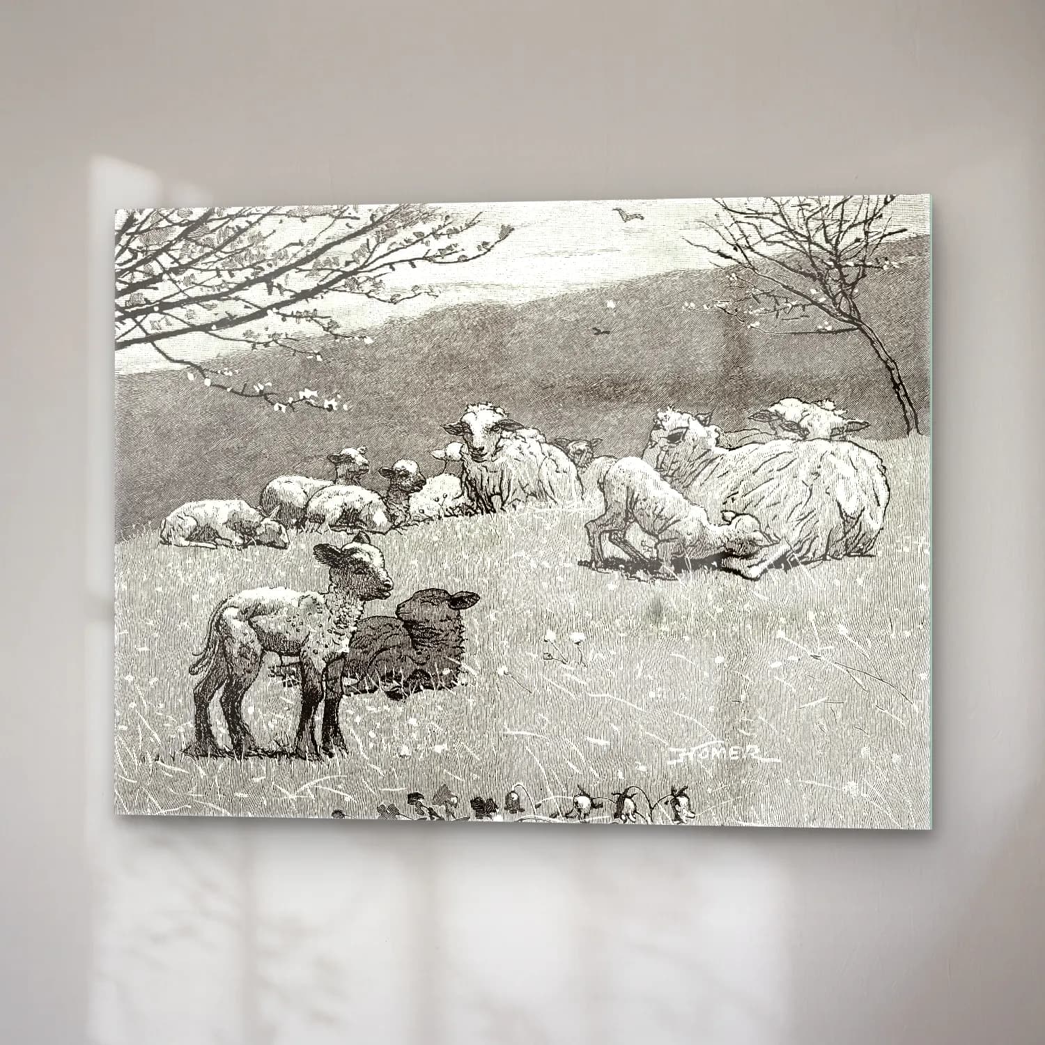 Vintage Koyun cam tablo — sağ açıdan görünüm