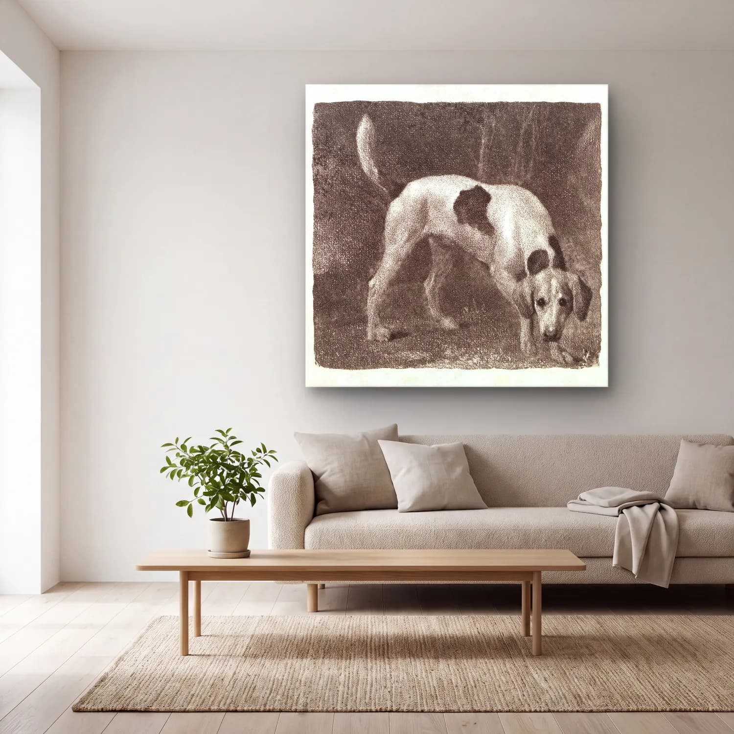 Siyah Beyaz Köpek – Siyah Beyaz Tonlar cam tablo — açık renk salonda