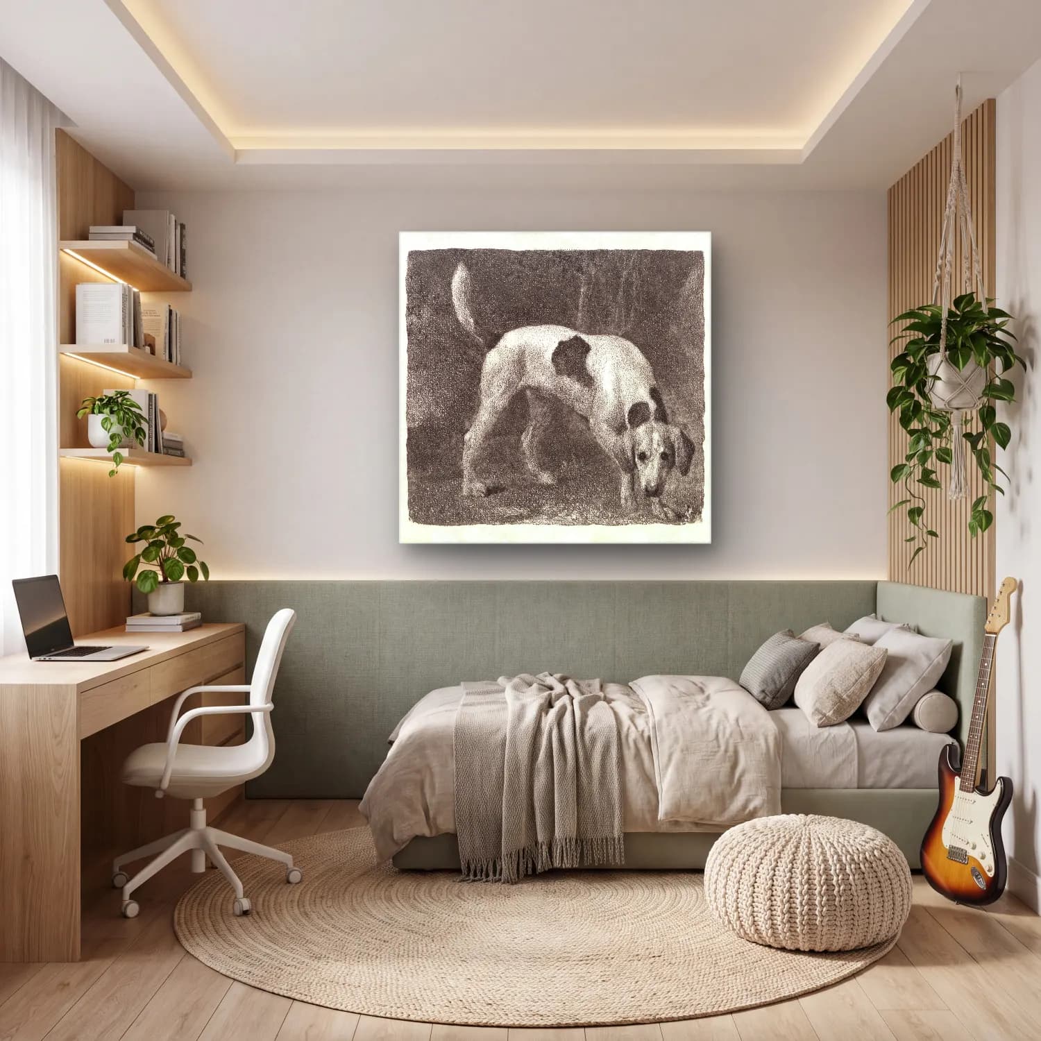 Siyah Beyaz Köpek – Siyah Beyaz Tonlar cam tablo — genç odasında