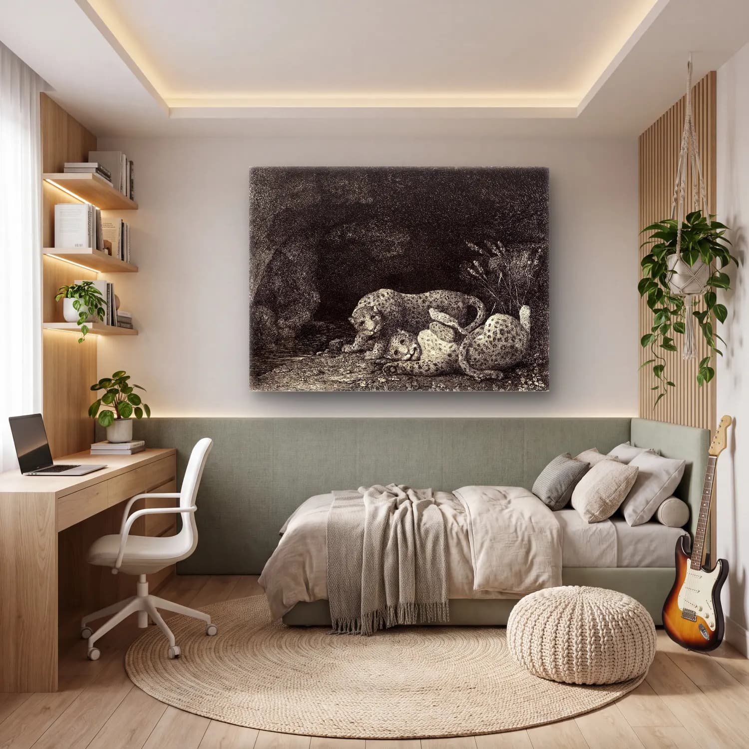 Siyah Beyaz Leopar – Siyah Beyaz Tonlar cam tablo — genç odasında