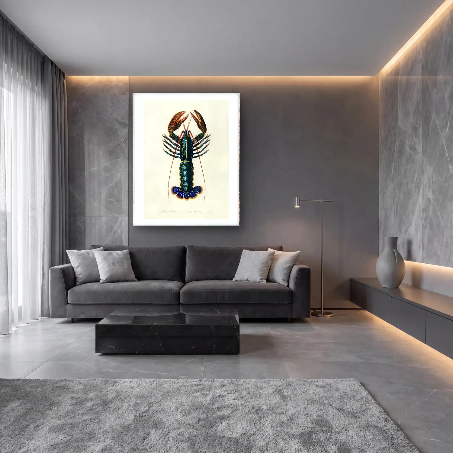 Botanik İllüstrasyon Yengeç cam tablo — lüks salon duvarında