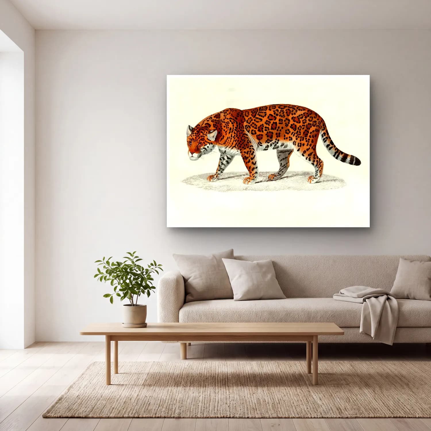 Vintage Leopar – Turuncu Tonlar cam tablo — açık renk salonda
